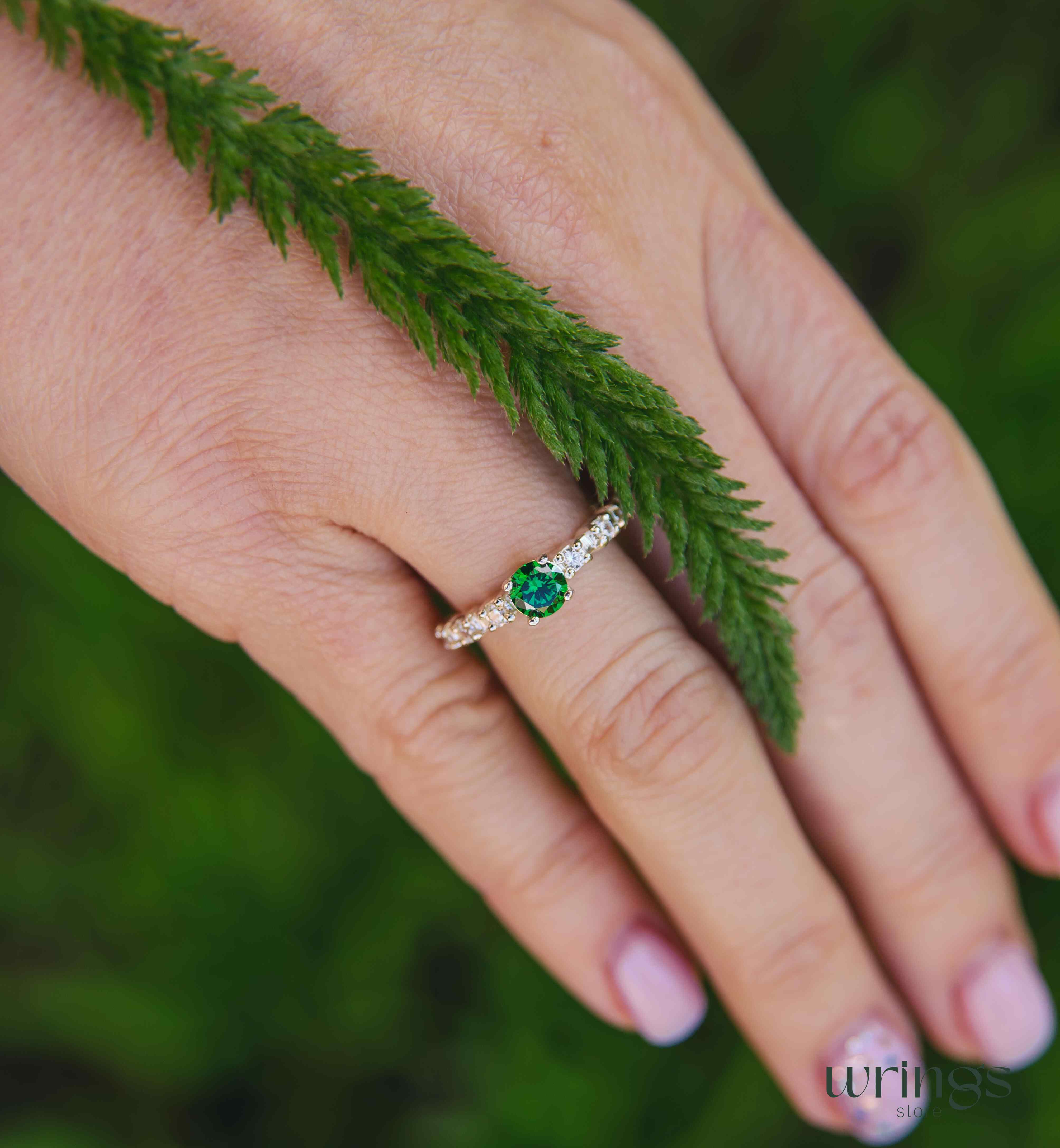 Green Quartz Unique Multi Stone Engagement Ring Silver