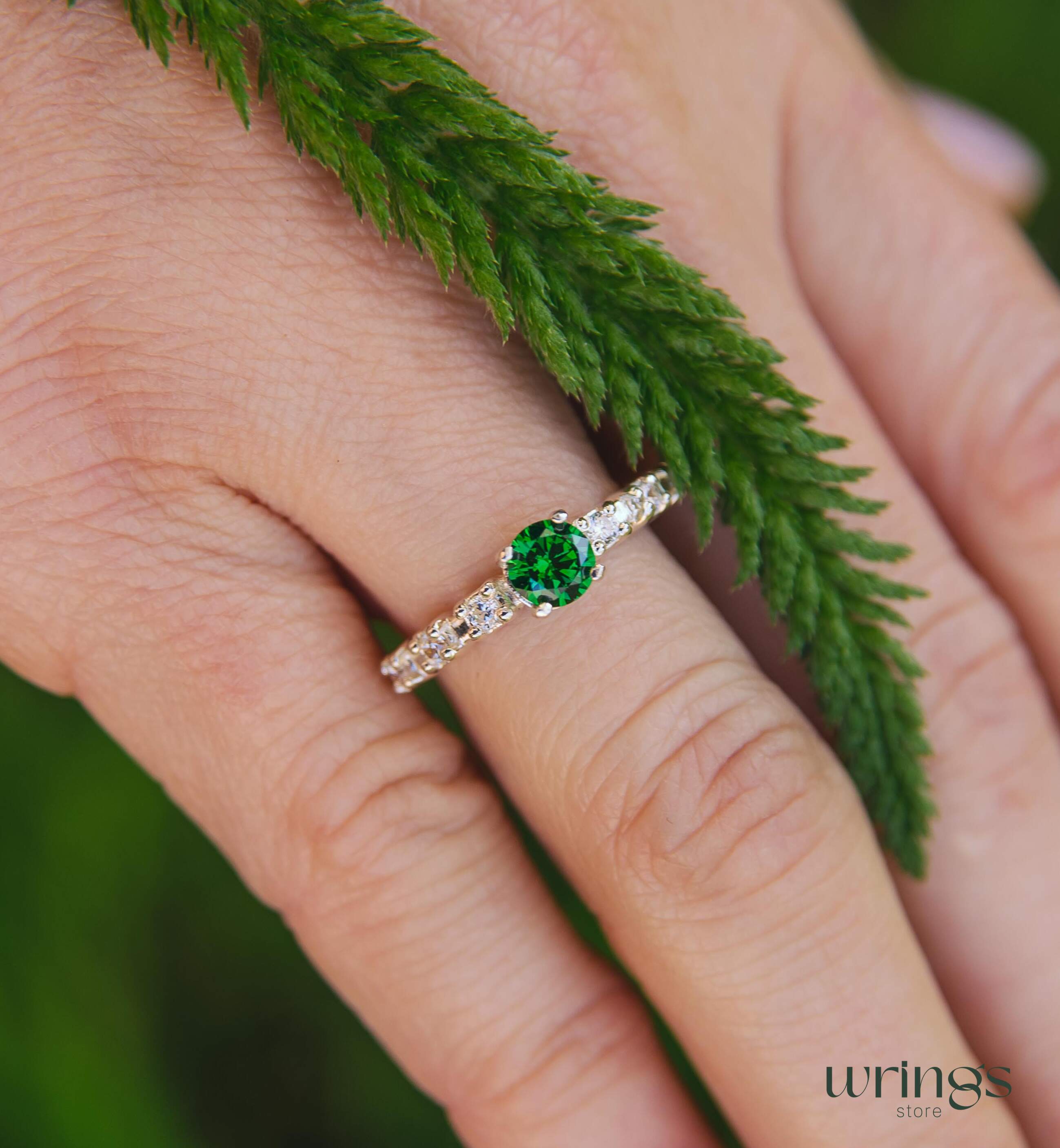 Green Quartz Unique Multi Stone Engagement Ring Silver