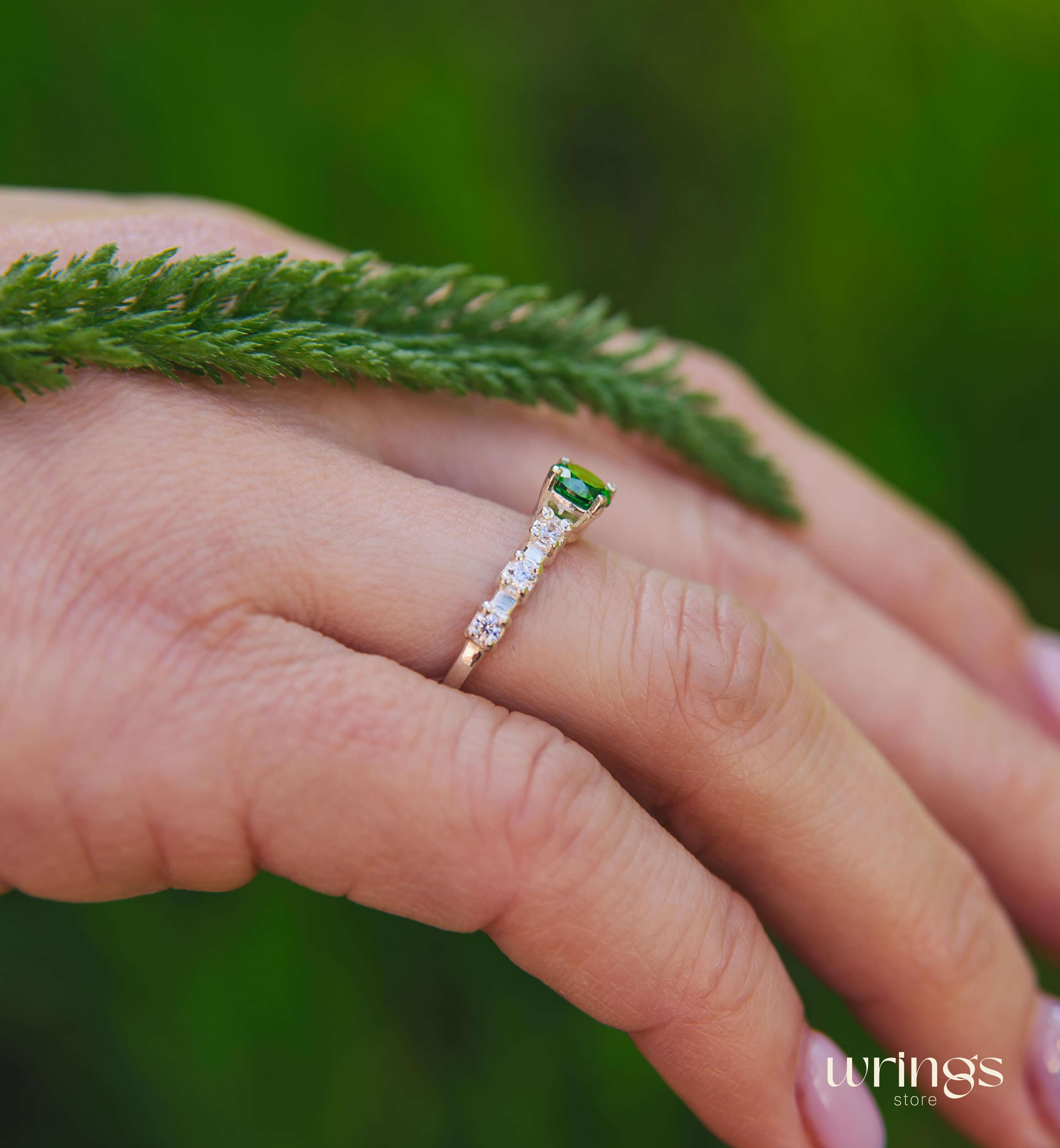 Green Quartz Unique Multi Stone Engagement Ring Silver