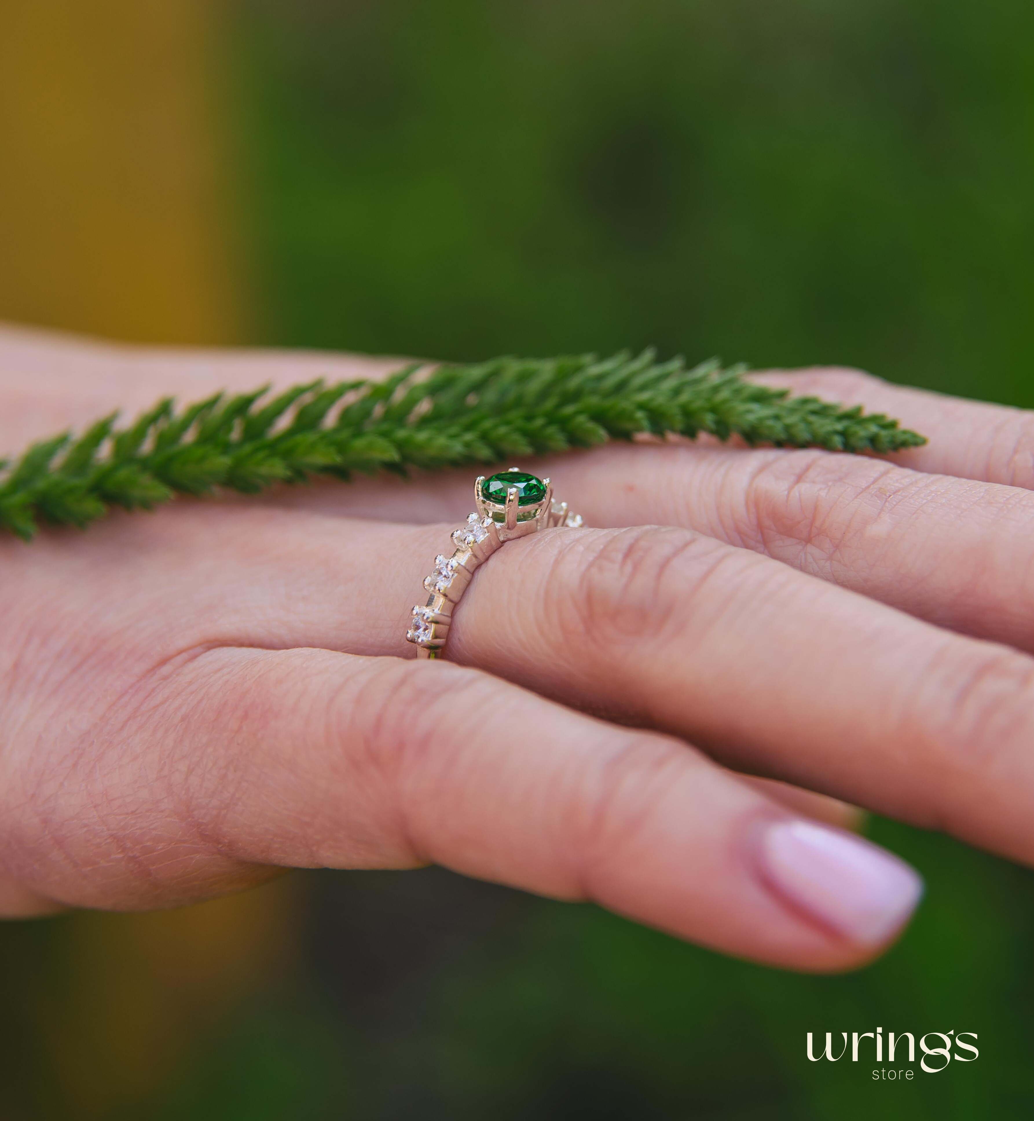 Green Quartz Unique Multi Stone Engagement Ring Silver