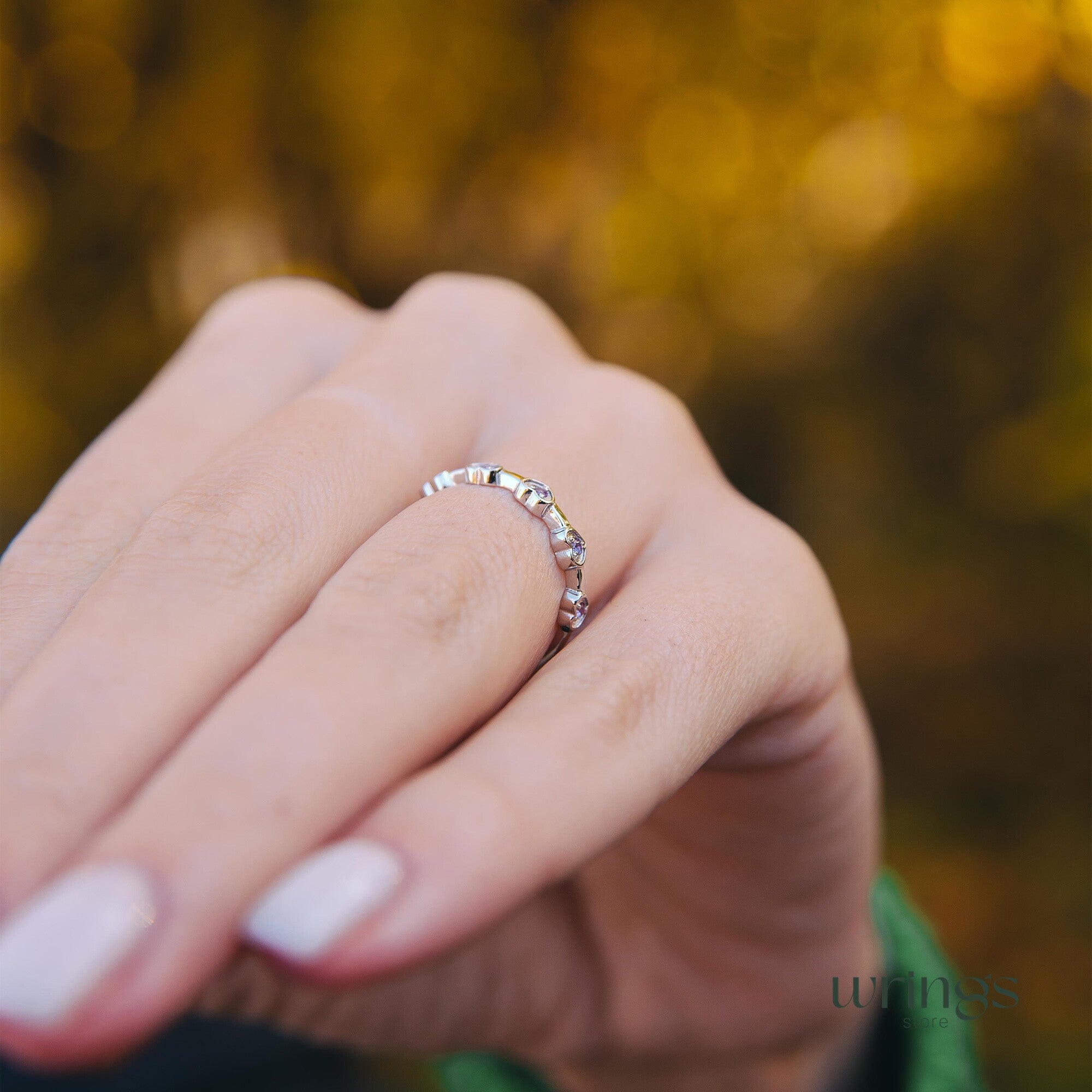 Delicate Amethysts in Multi Hearts Silver Promise Ring