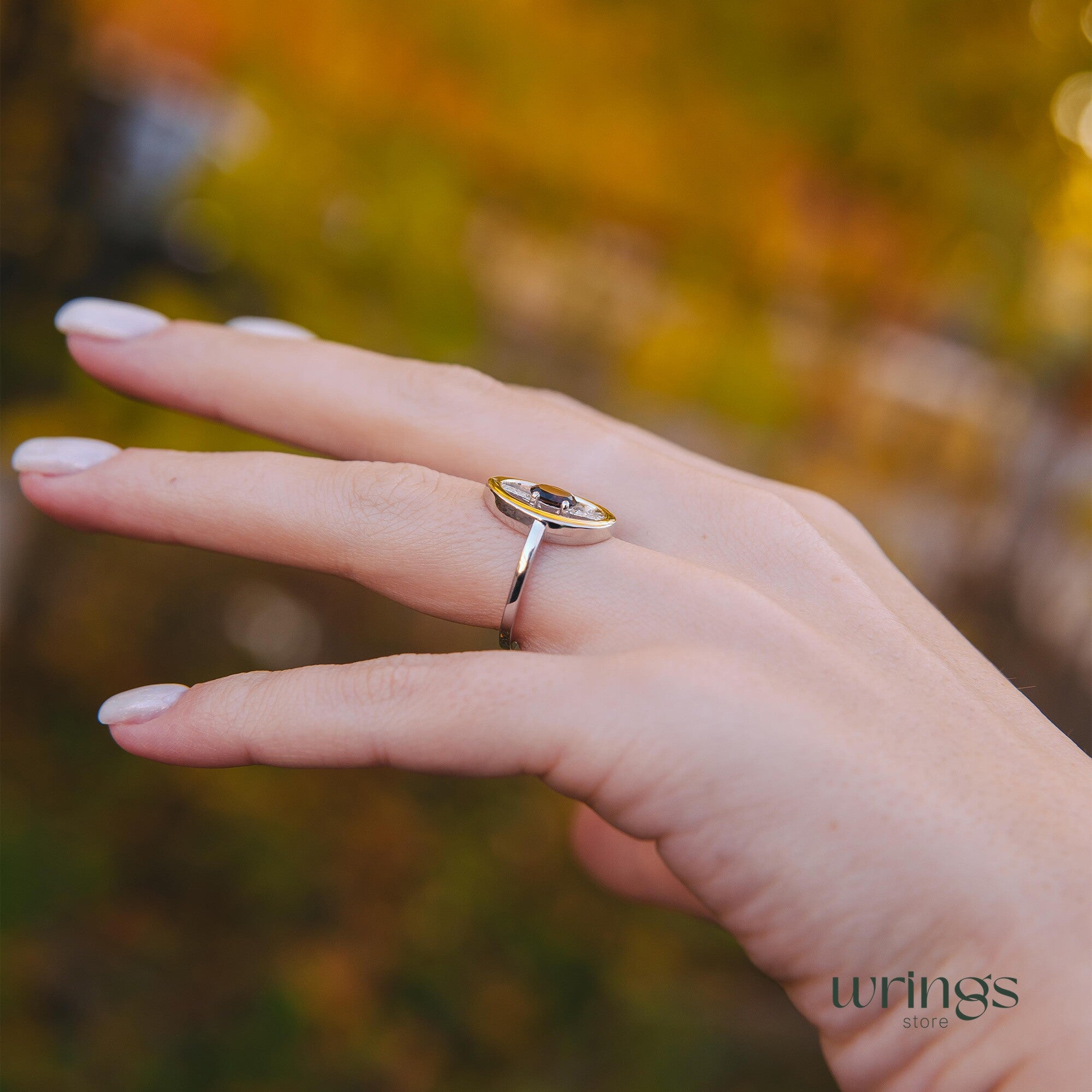 Smoky Quartz Silver Open Oval Engagement Ring