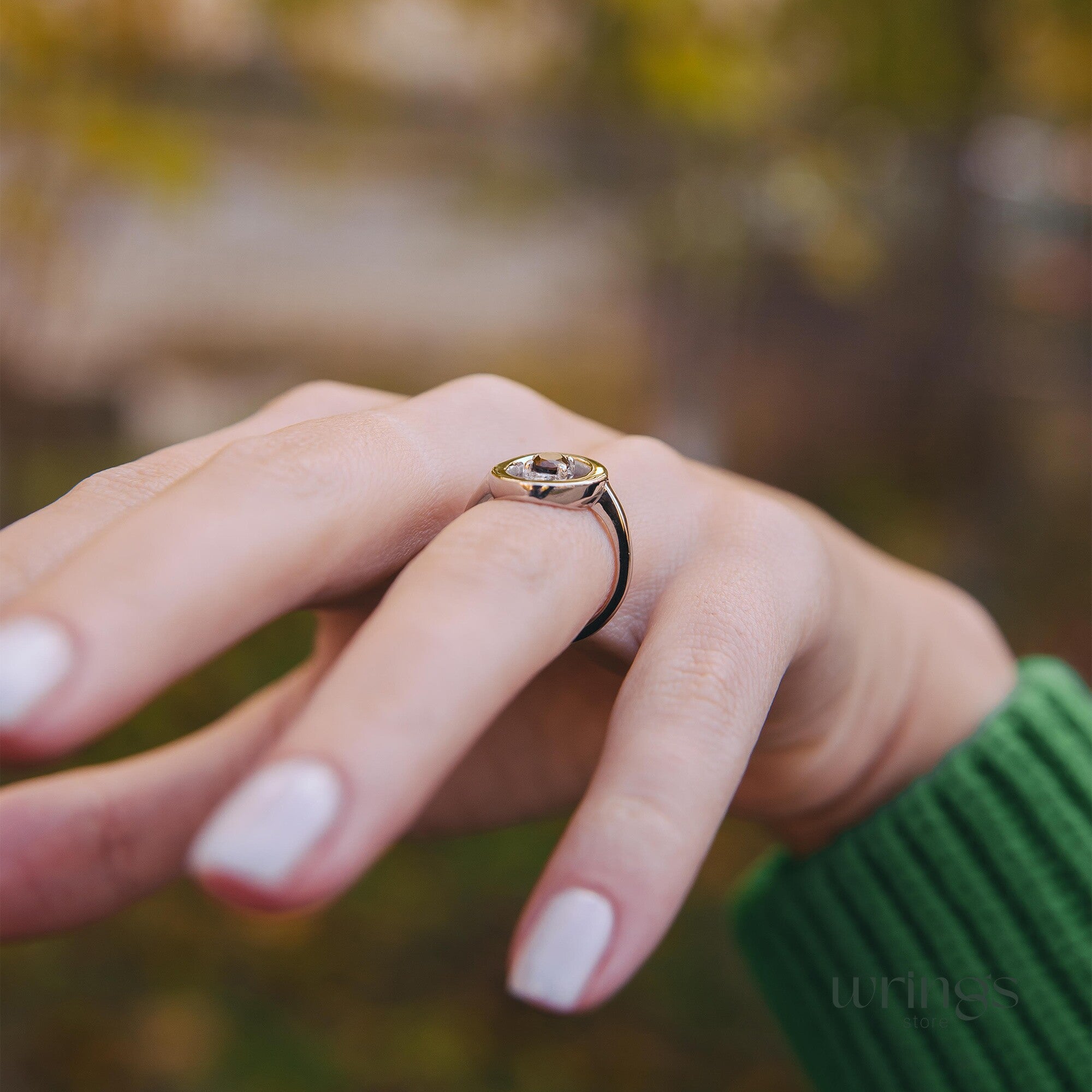 Smoky Quartz Silver Open Oval Engagement Ring