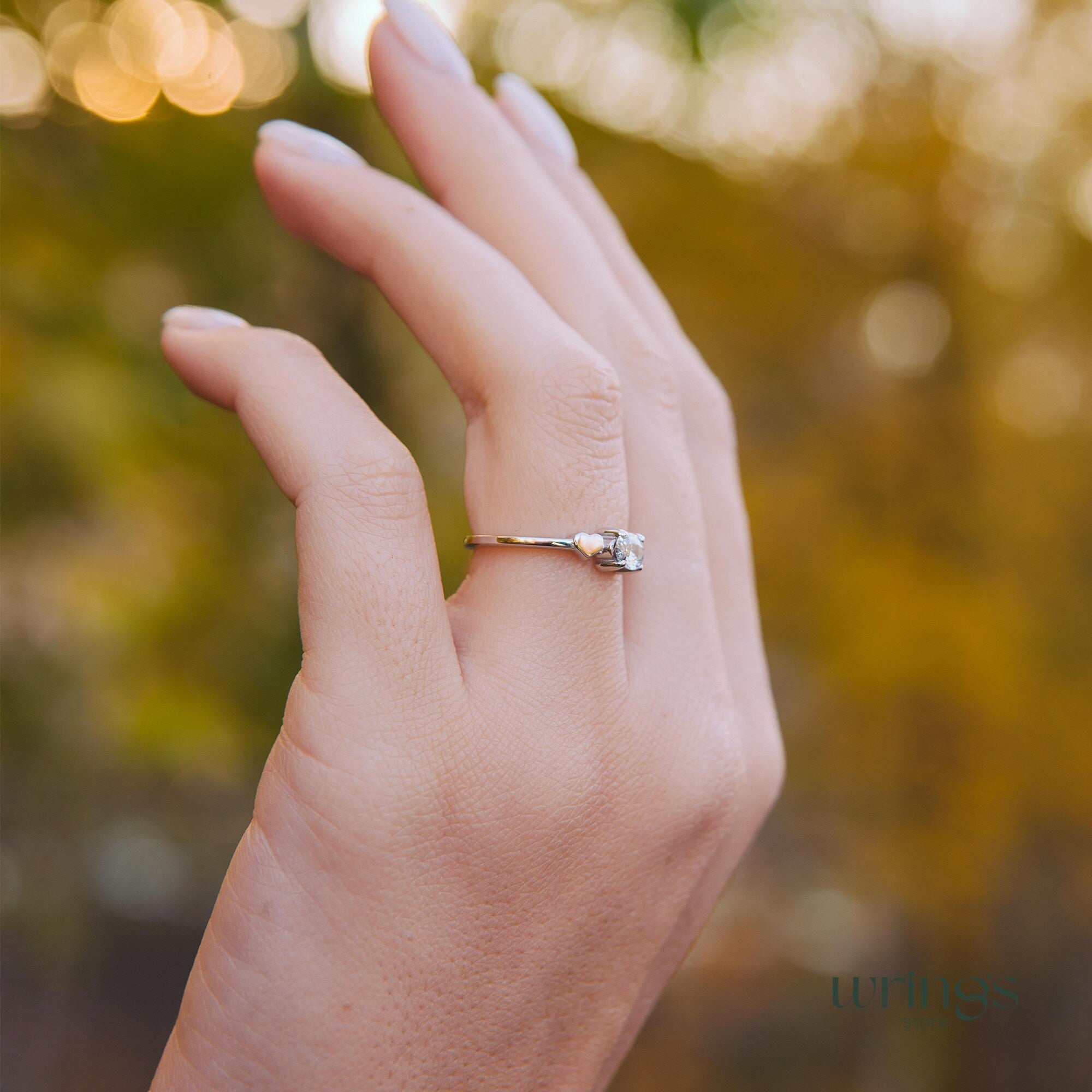 Oval White Cubic Zirconia Silver Engagement Ring & Heart