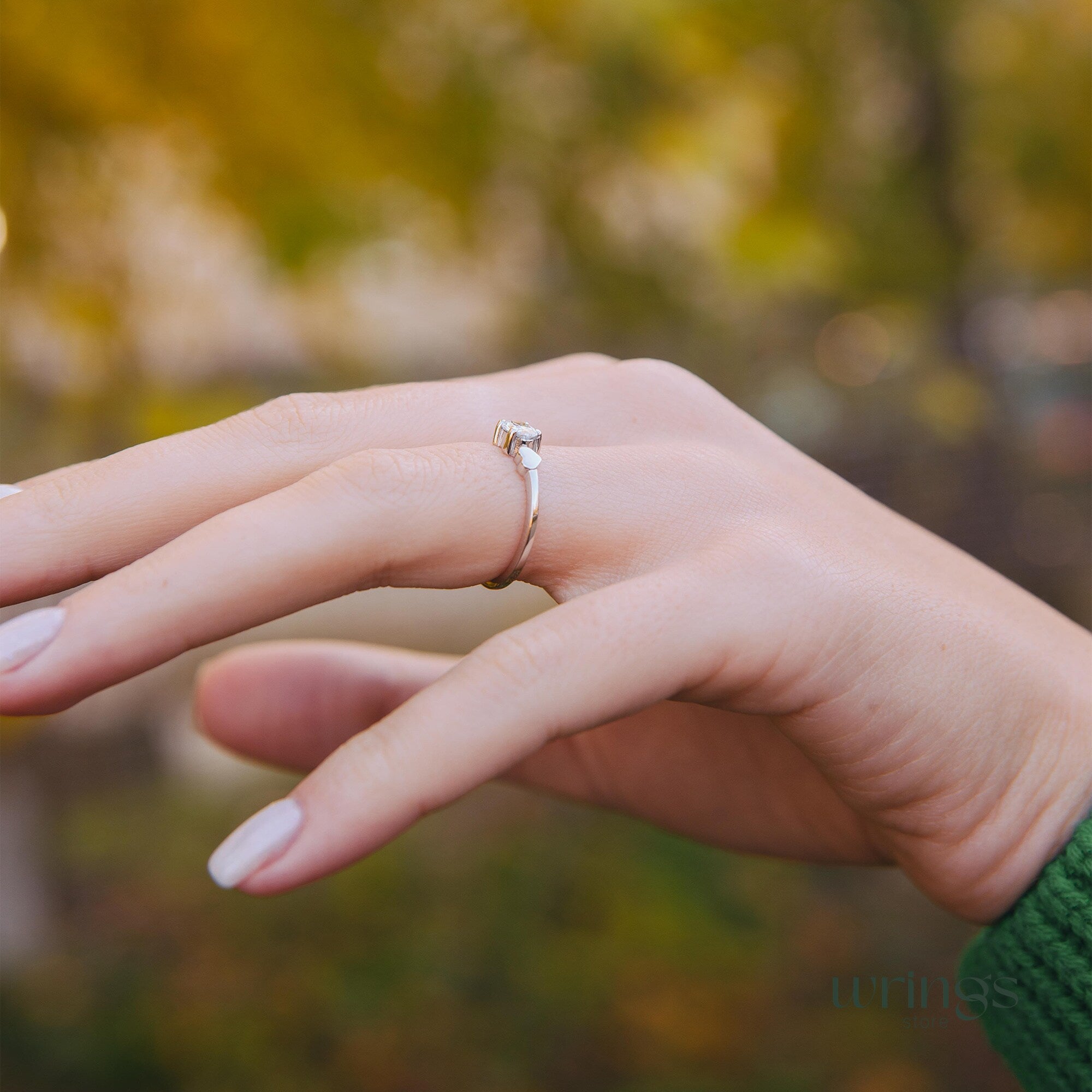 Oval White Cubic Zirconia Silver Engagement Ring & Heart