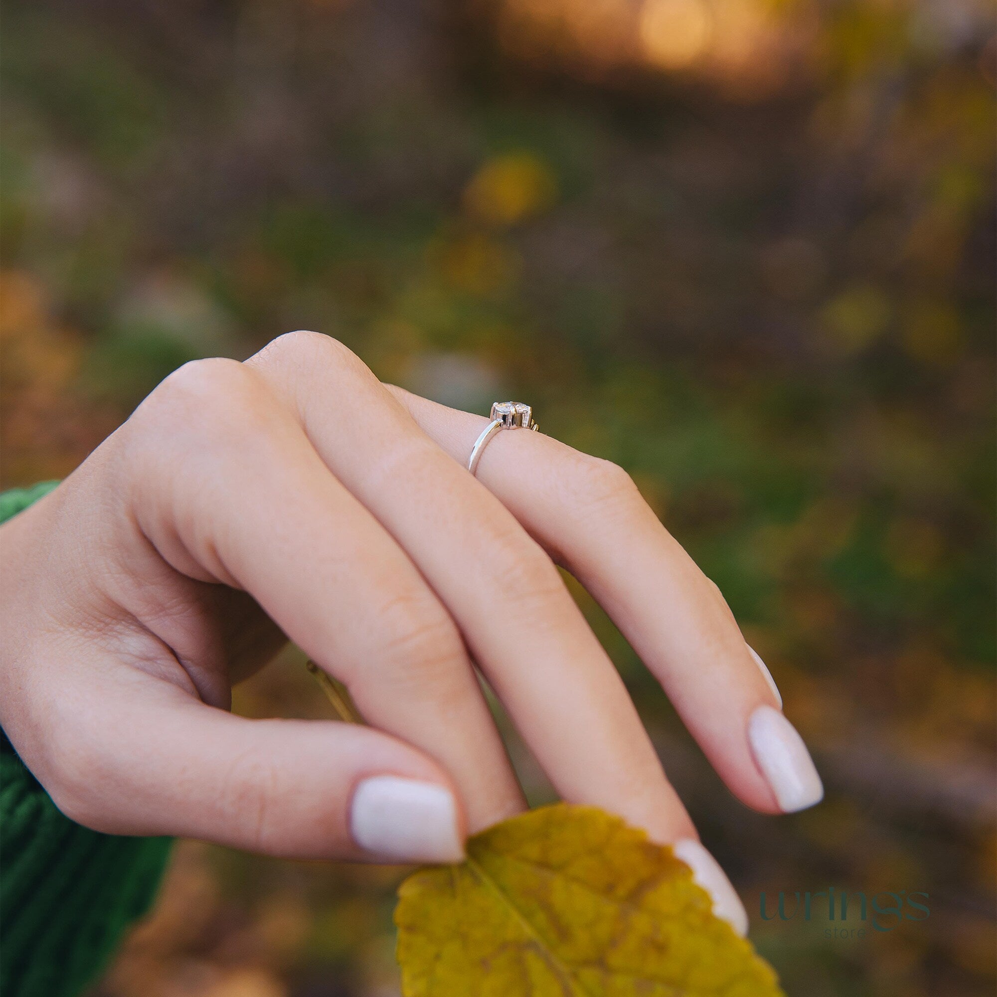 Oval White Cubic Zirconia Silver Engagement Ring & Heart