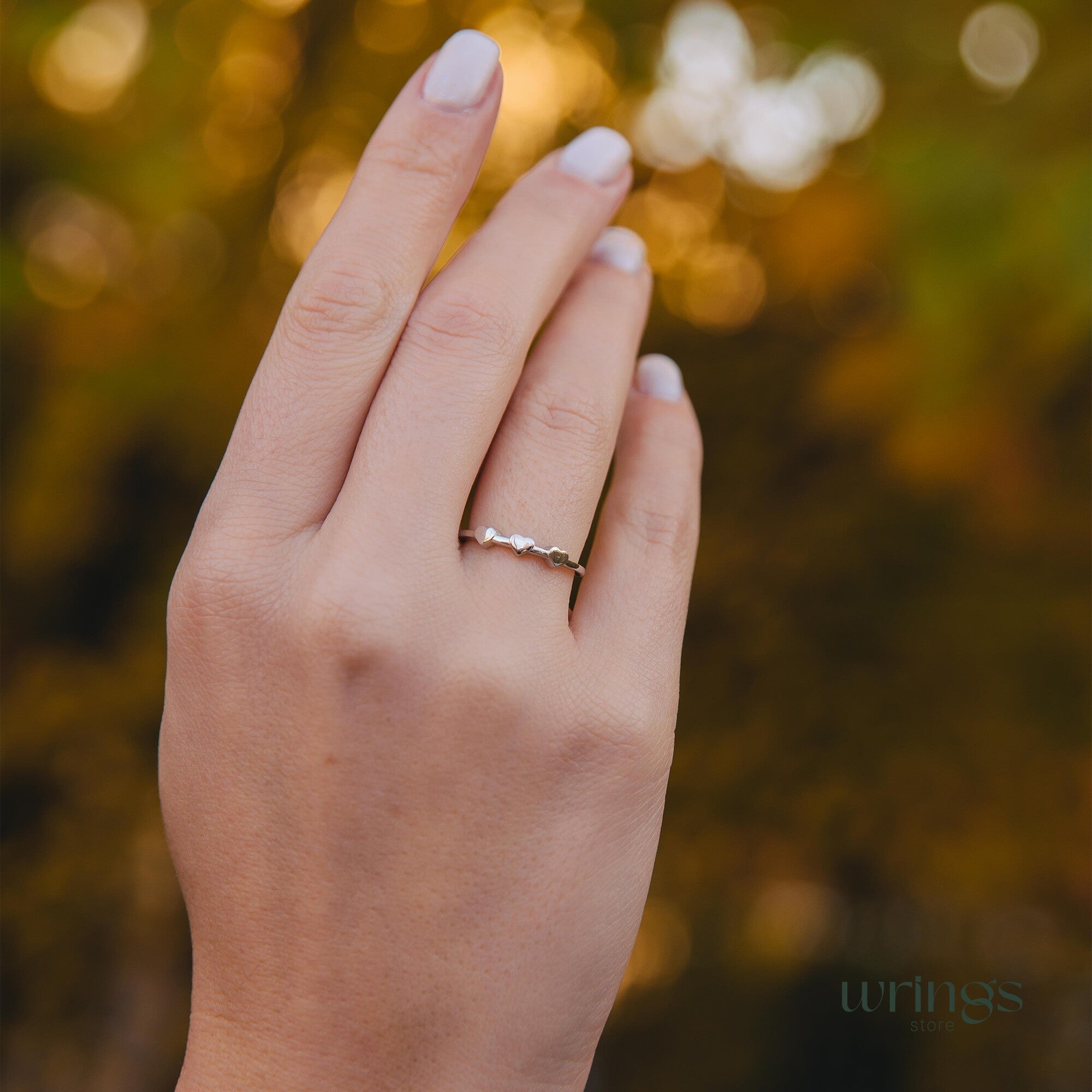 Three Hearts Silver Minimalist Promise Ring for Her