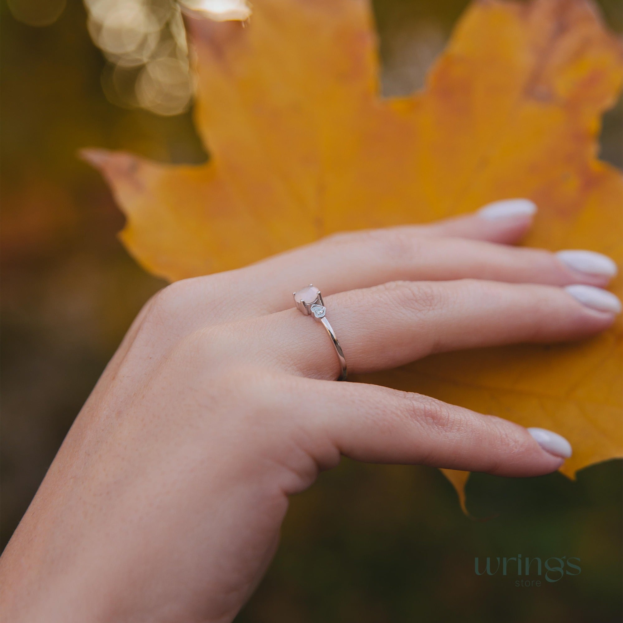 Rose Quartz Engagement Ring Silver & CZ Heart