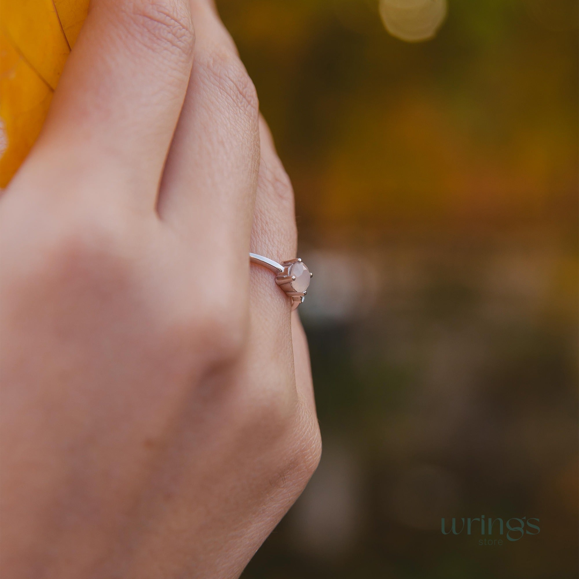 Rose Quartz Engagement Ring Silver & CZ Heart