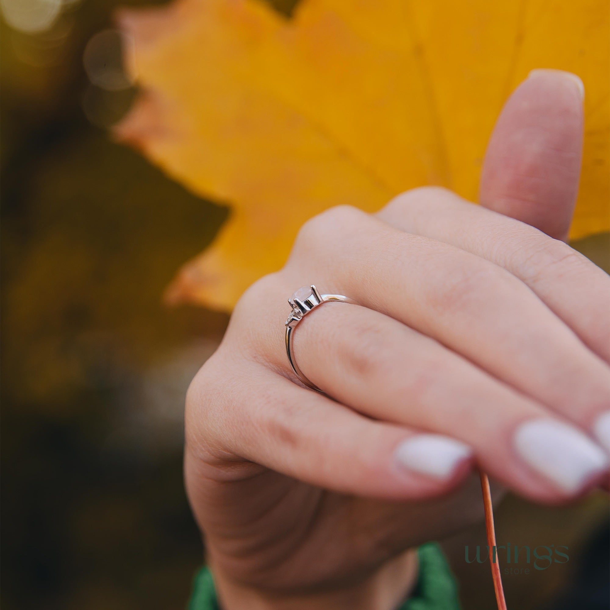 Rose Quartz Engagement Ring Silver & CZ Heart