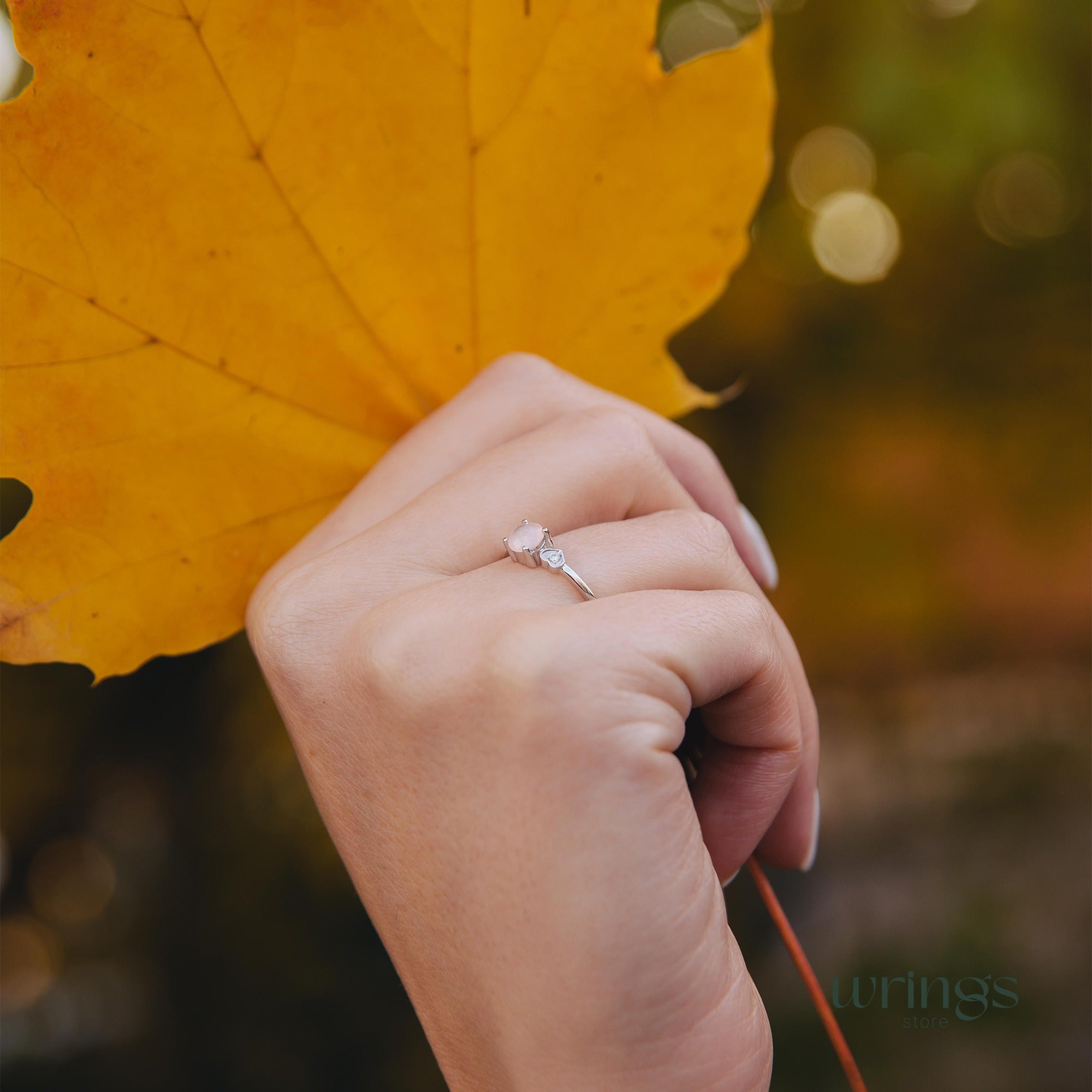 Rose Quartz Engagement Ring Silver & CZ Heart