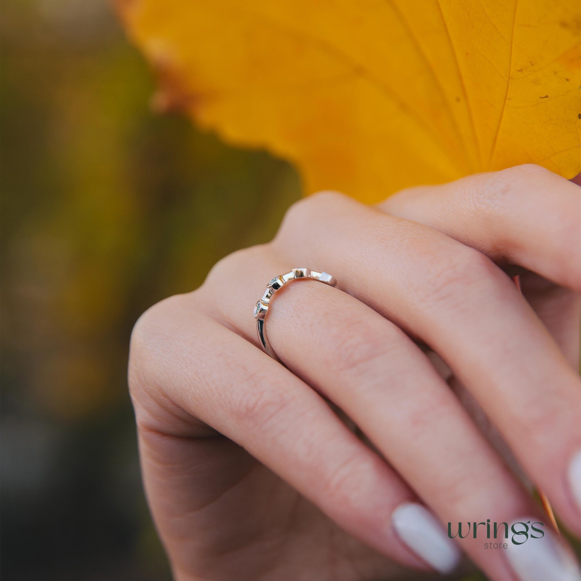 Swiss Topaz & Silver Modern Dot Wedding Ring for Her