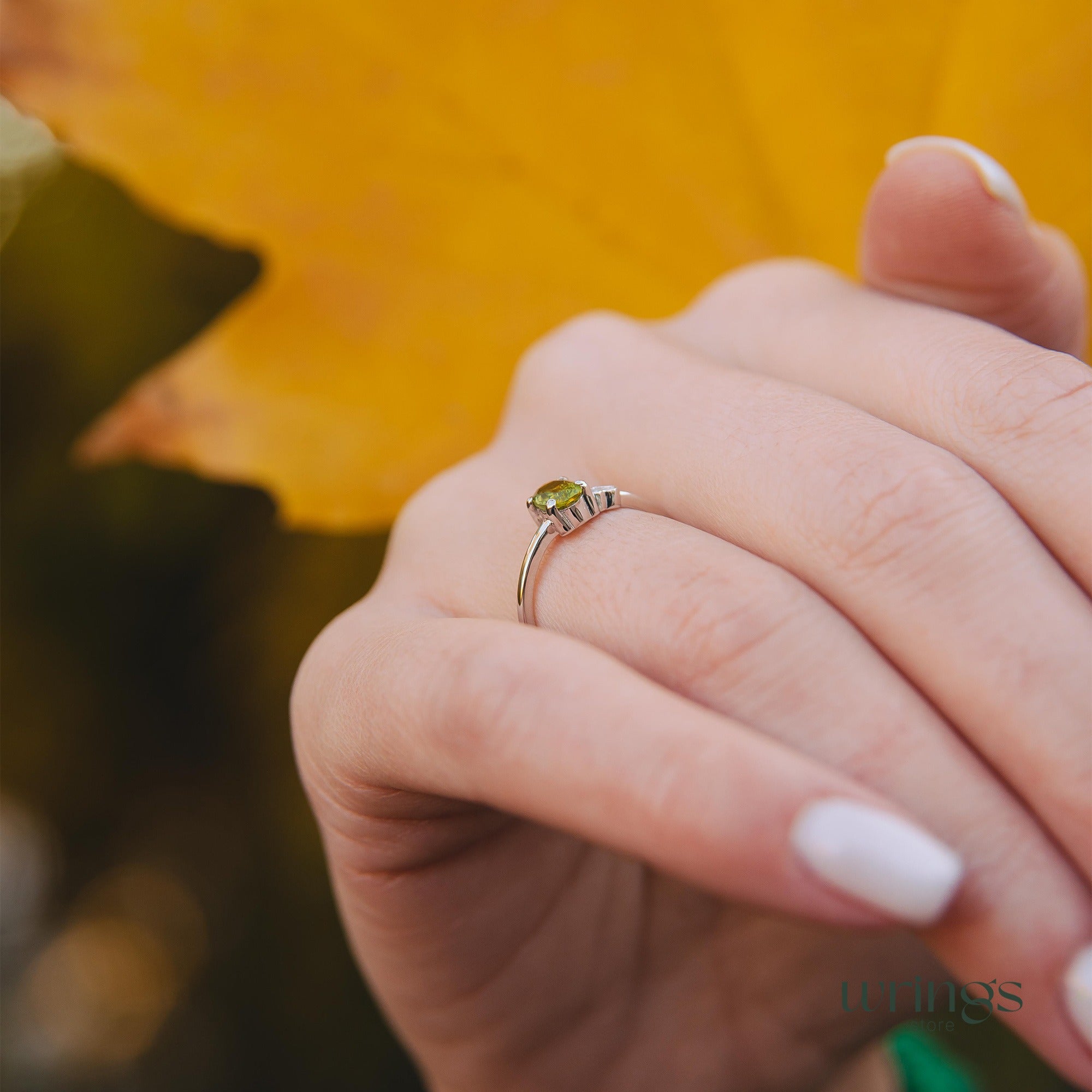 Peridot & CZ Heart Silver Engagement Ring