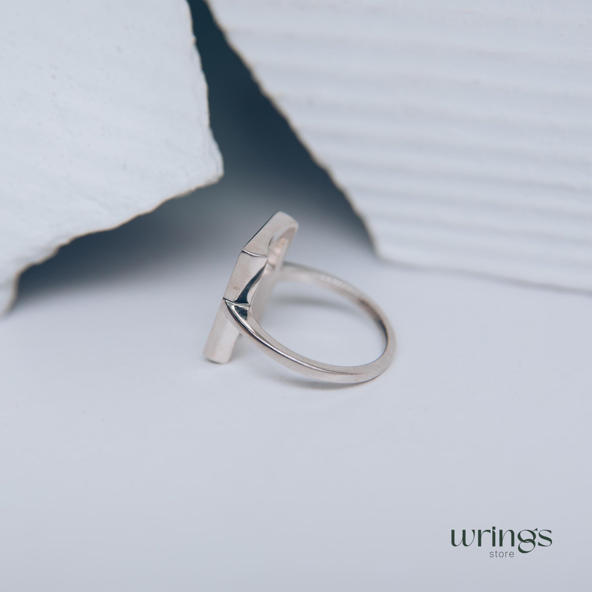 Silver Rectangle Cocktail Ring with Cubic Zirconia