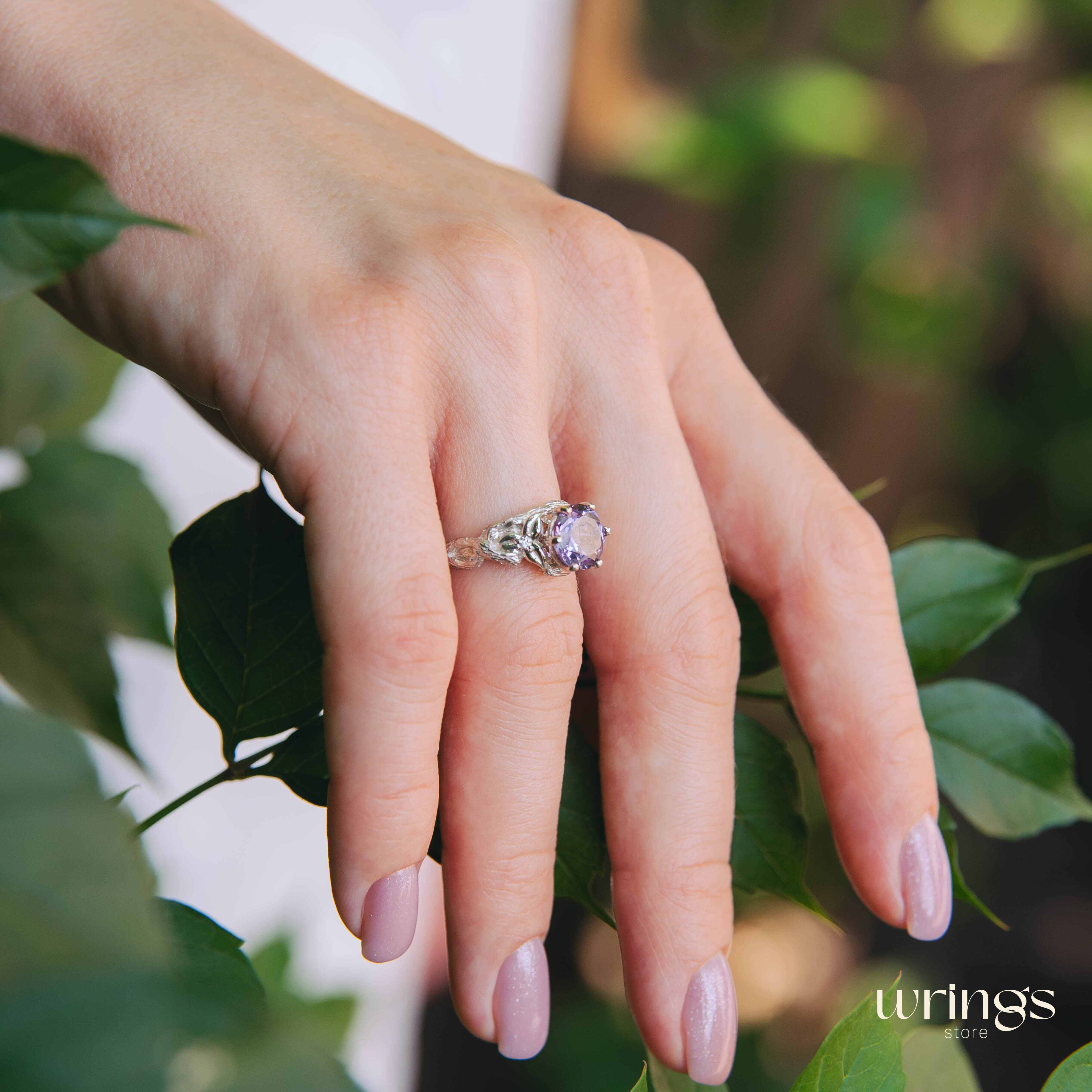 Large Amethyst & Infinity Twig and Leaves Engagement Ring