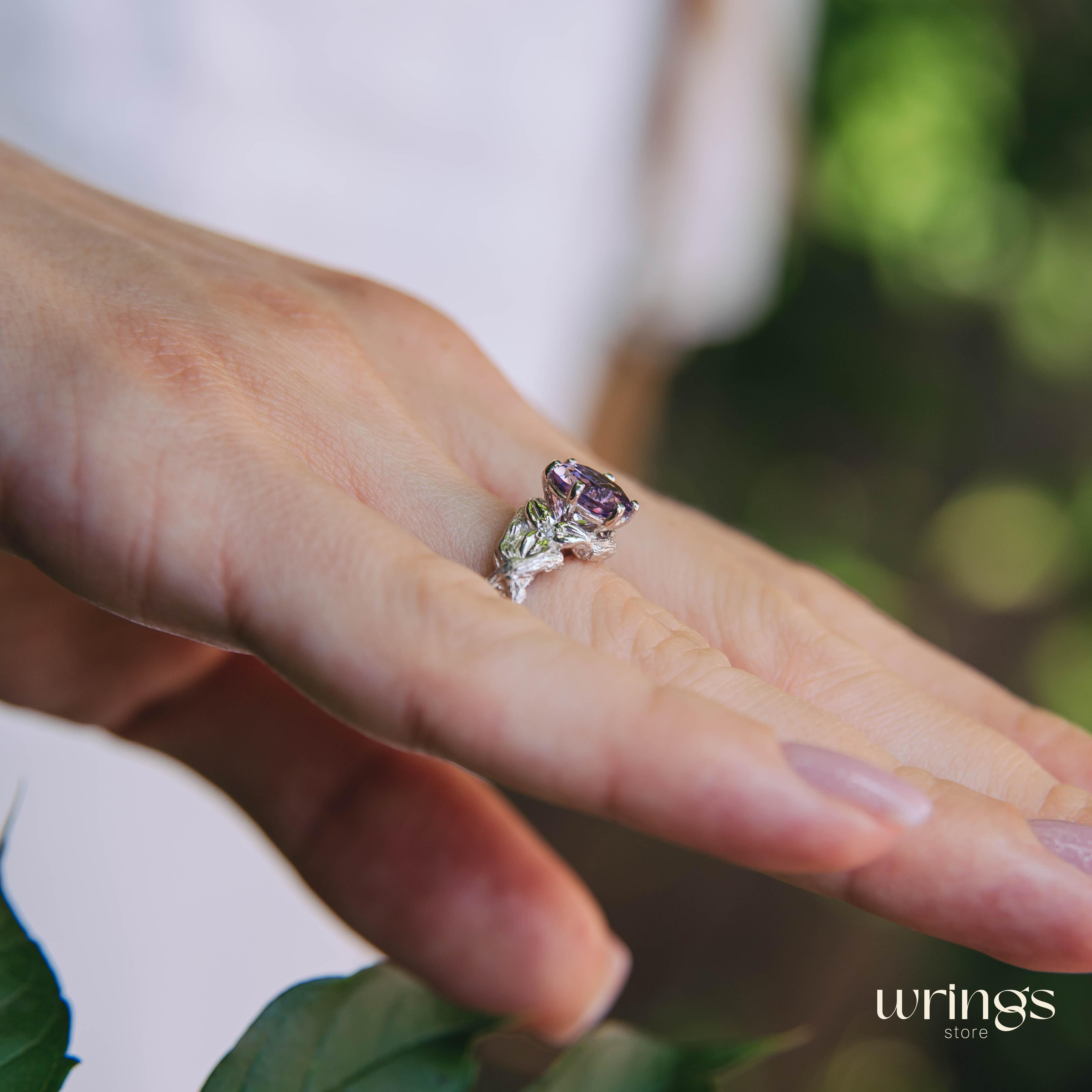 Large Amethyst & Infinity Twig and Leaves Engagement Ring