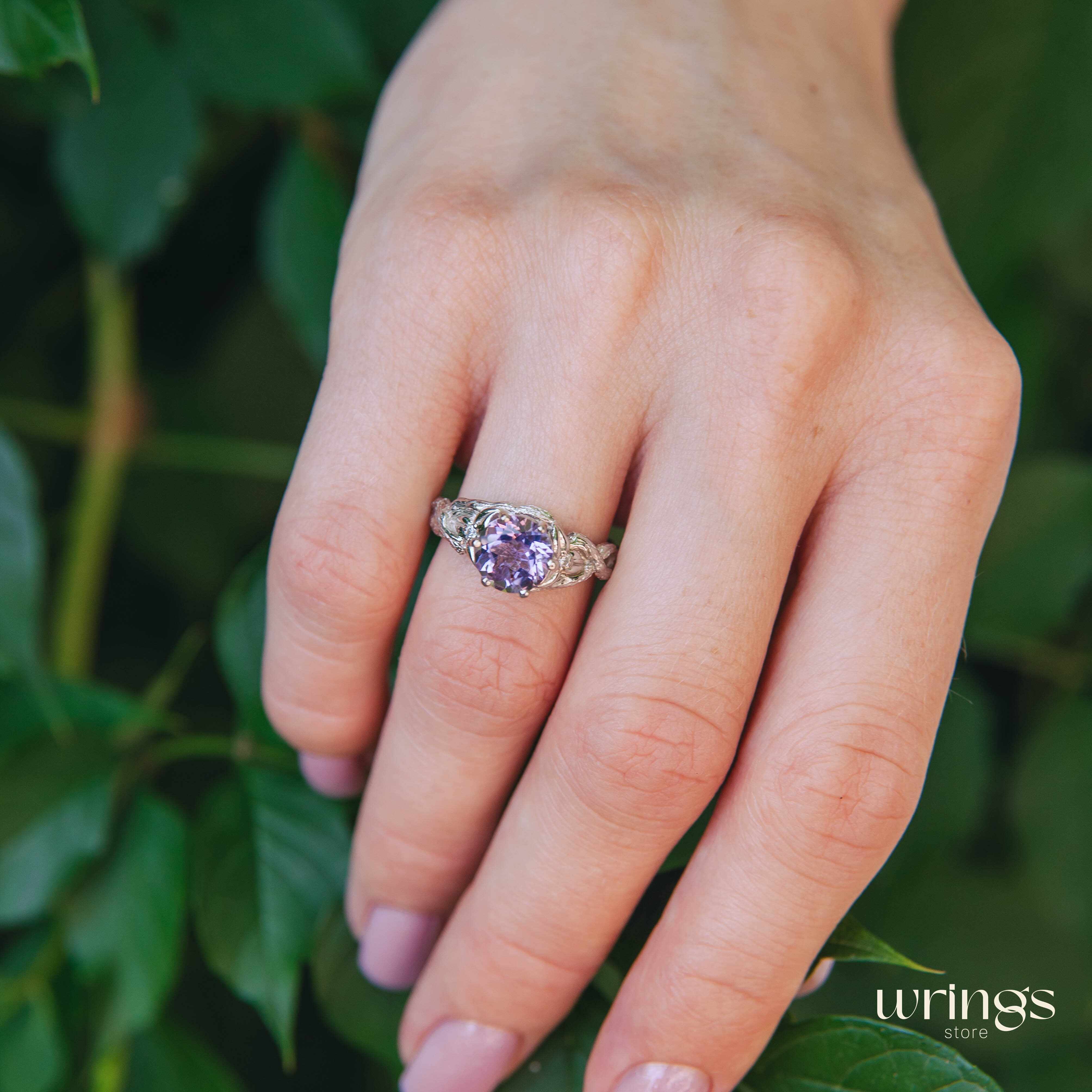 Large Amethyst & Infinity Twig and Leaves Engagement Ring