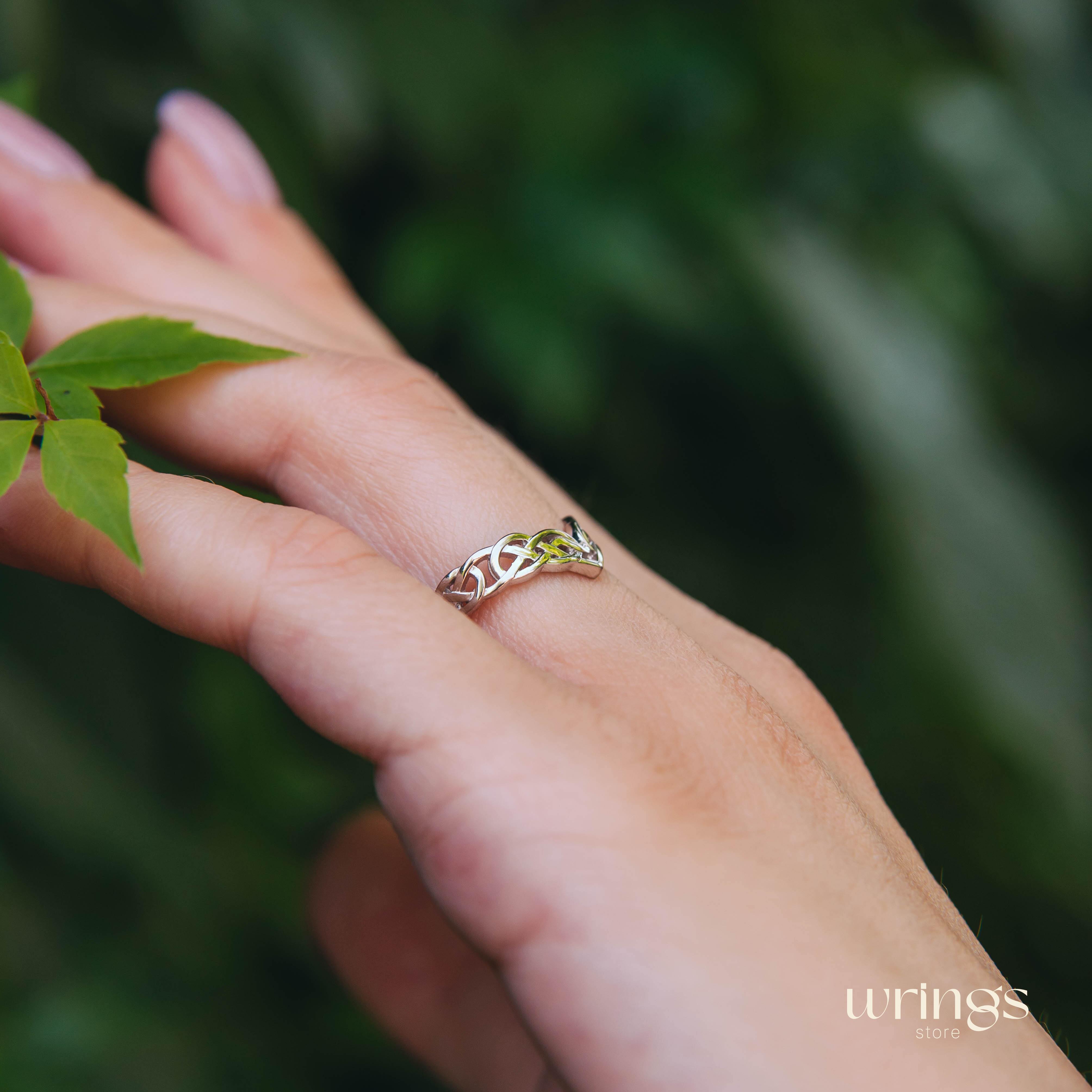 Celtic Knot Silver Chevron Wedding Band Ring