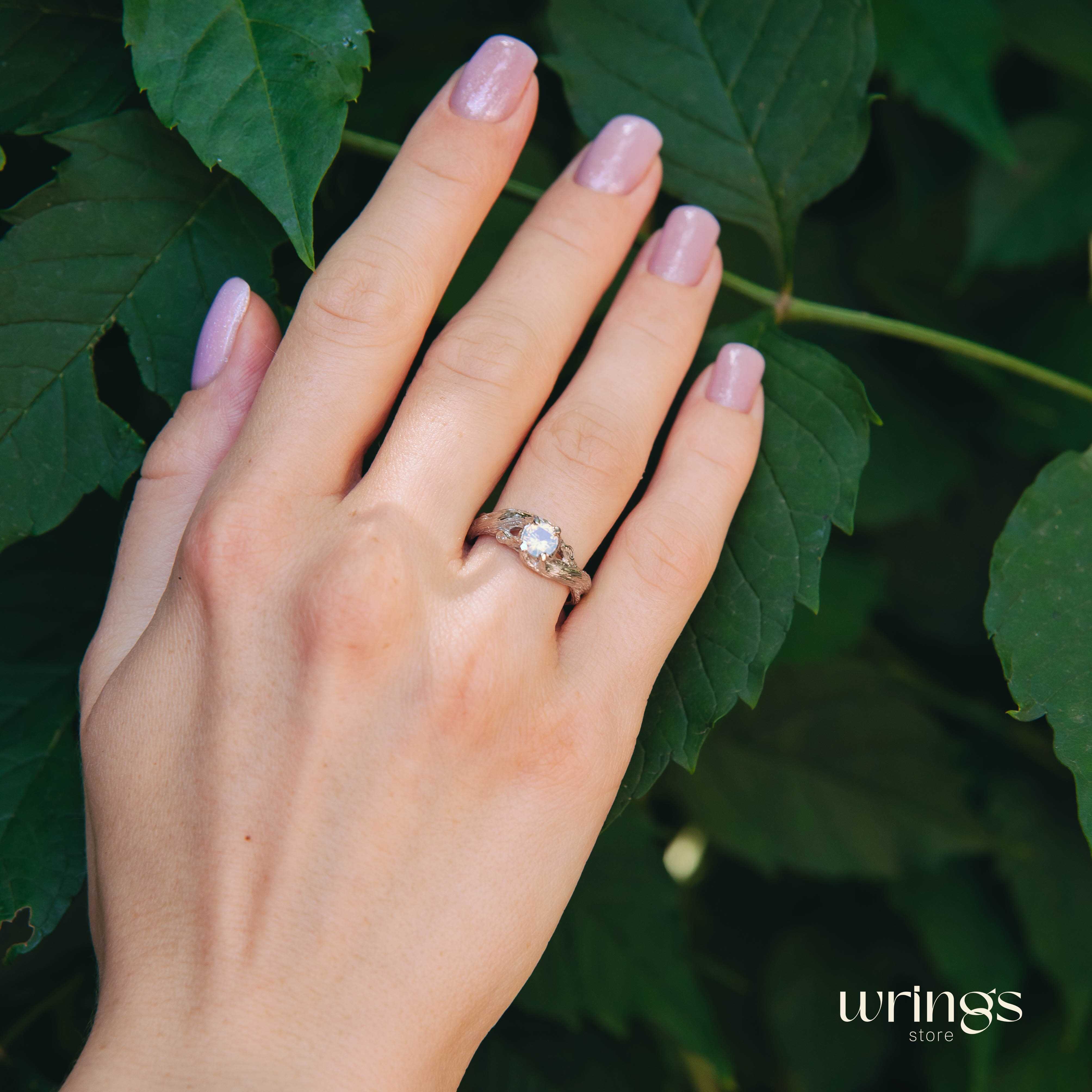 Moonstone in Whimsical Twisted Twig Engagement Ring Silver