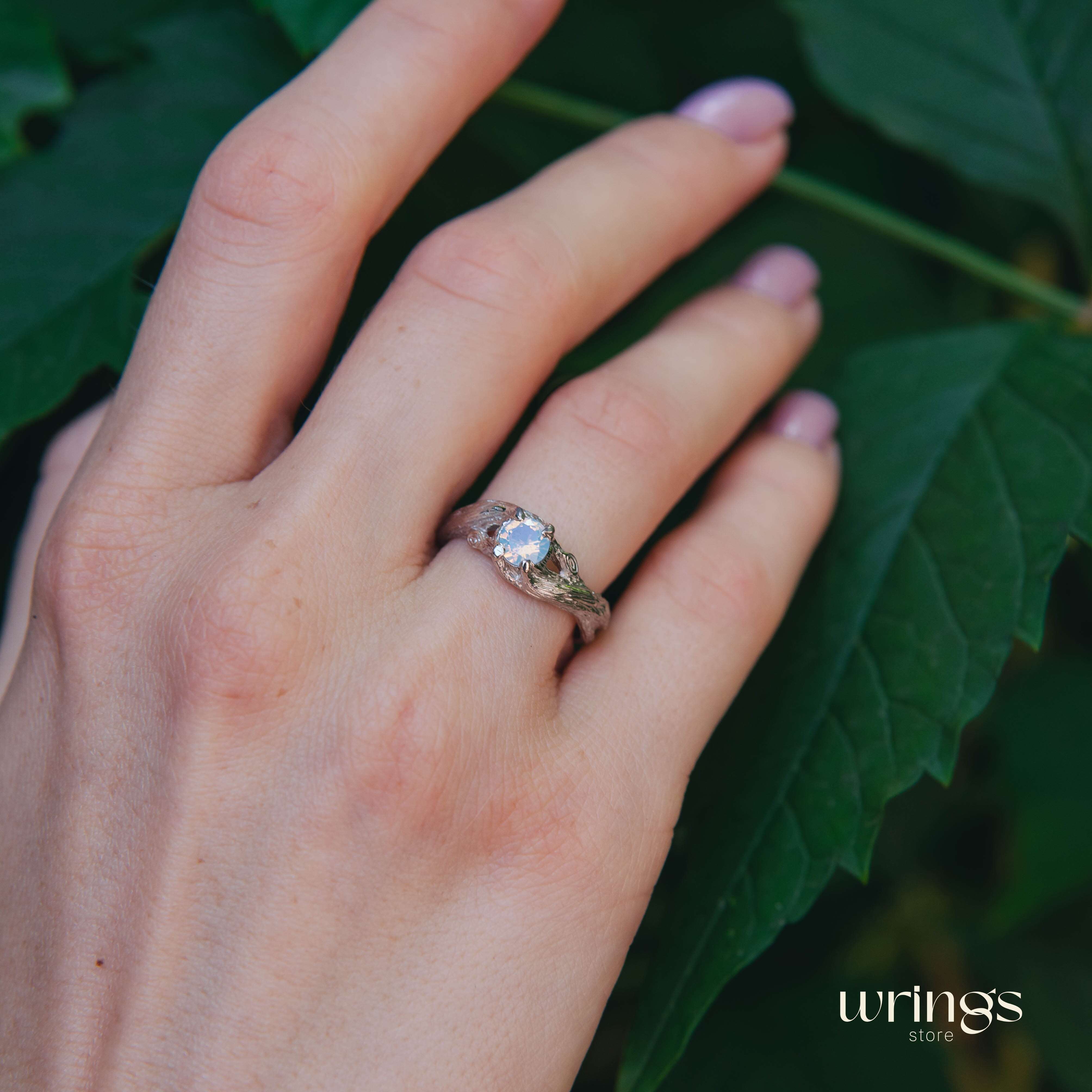 Moonstone in Whimsical Twisted Twig Engagement Ring Silver