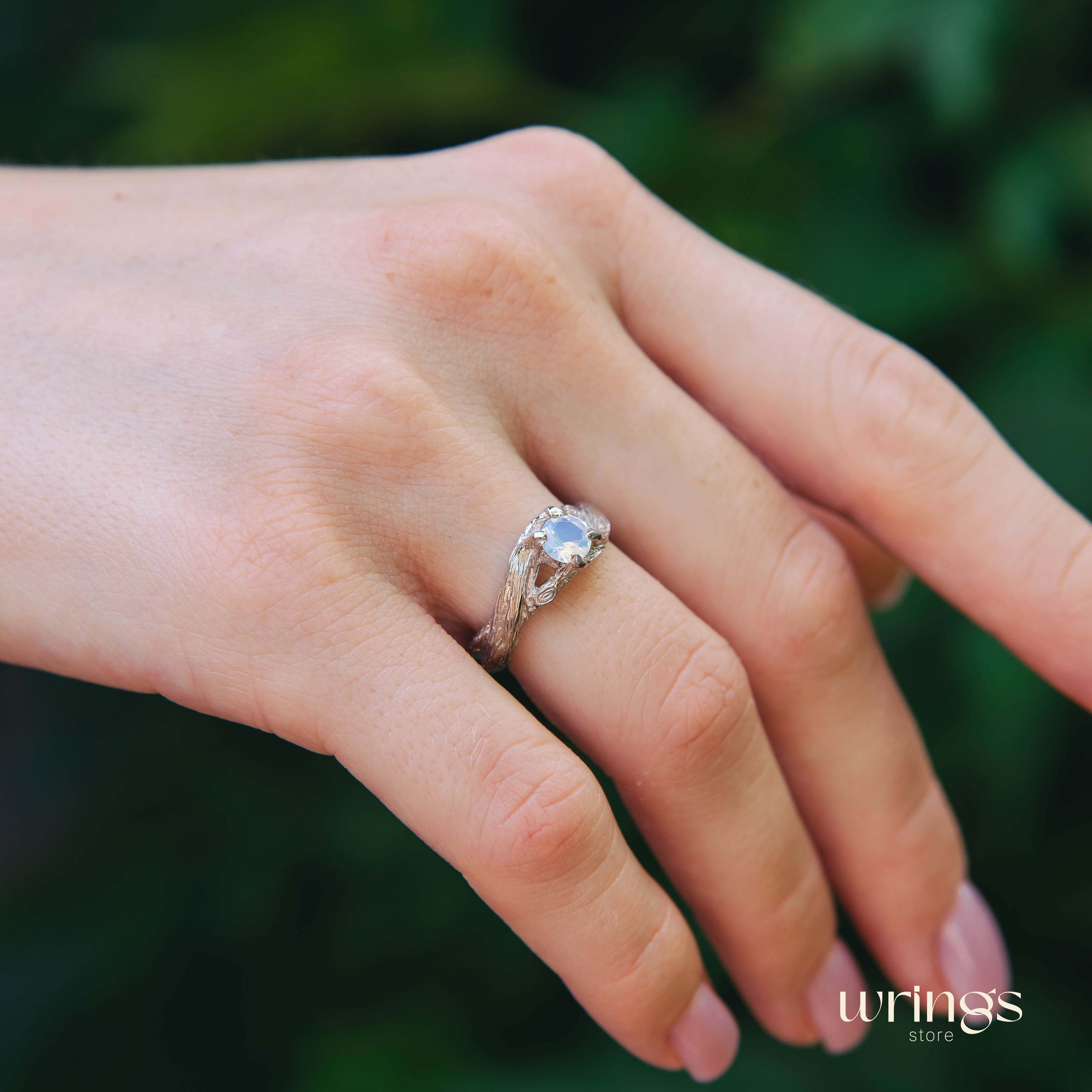 Moonstone in Whimsical Twisted Twig Engagement Ring Silver