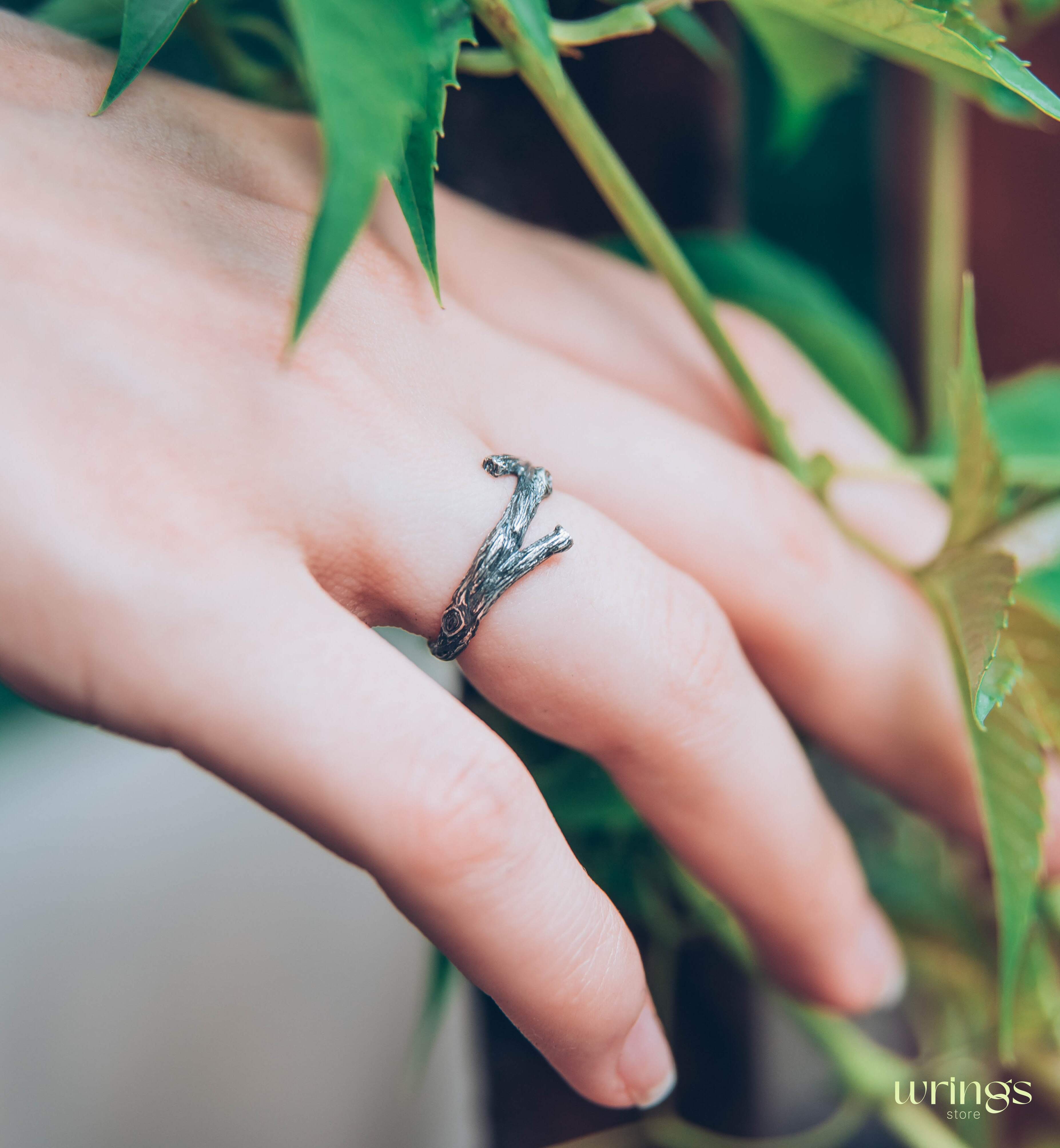 Minimalist Sterling Silver Twig Ring for Her