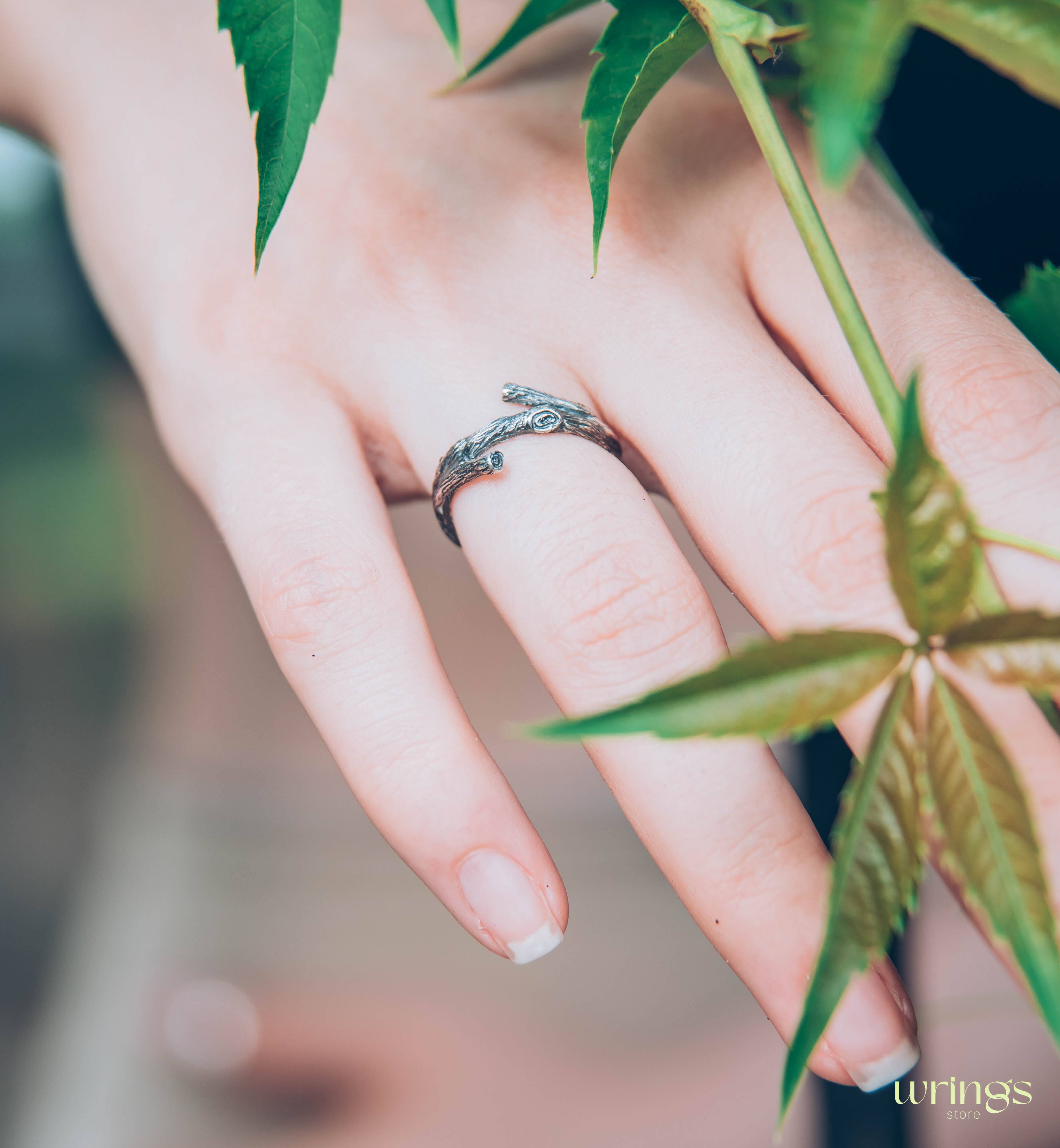 Minimalist Sterling Silver Twig Ring for Her