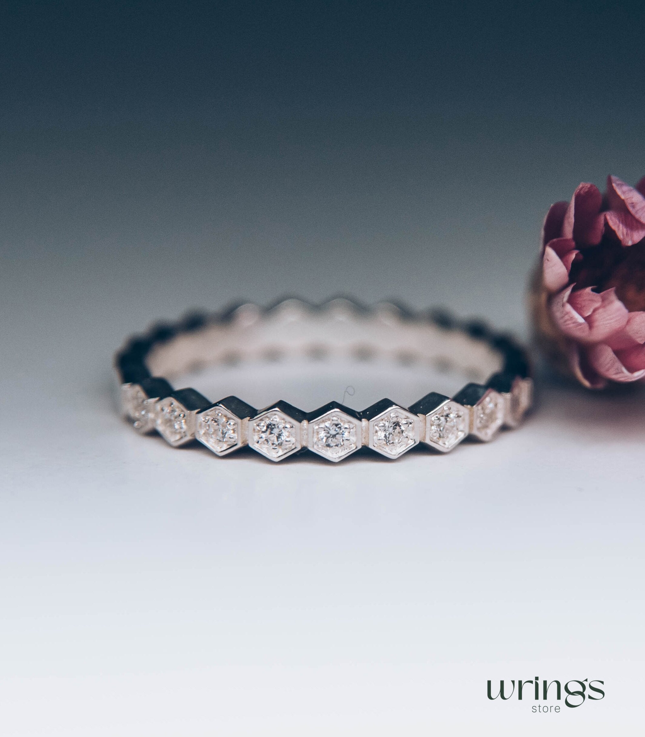 Sterling Silver Half Eternity Wedding Band with Cubic Zirconia