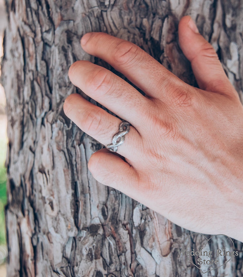 Infinity Silver Ring for Men — Wooden style Braided Wedding Band