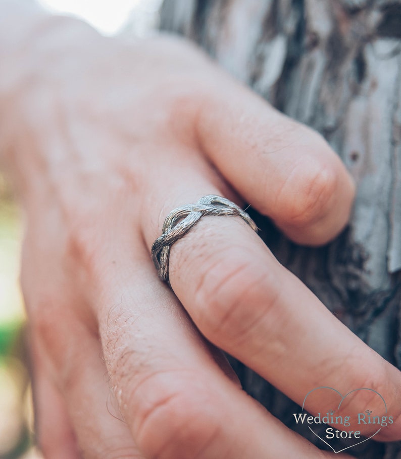 Infinity Silver Ring for Men — Wooden style Braided Wedding Band