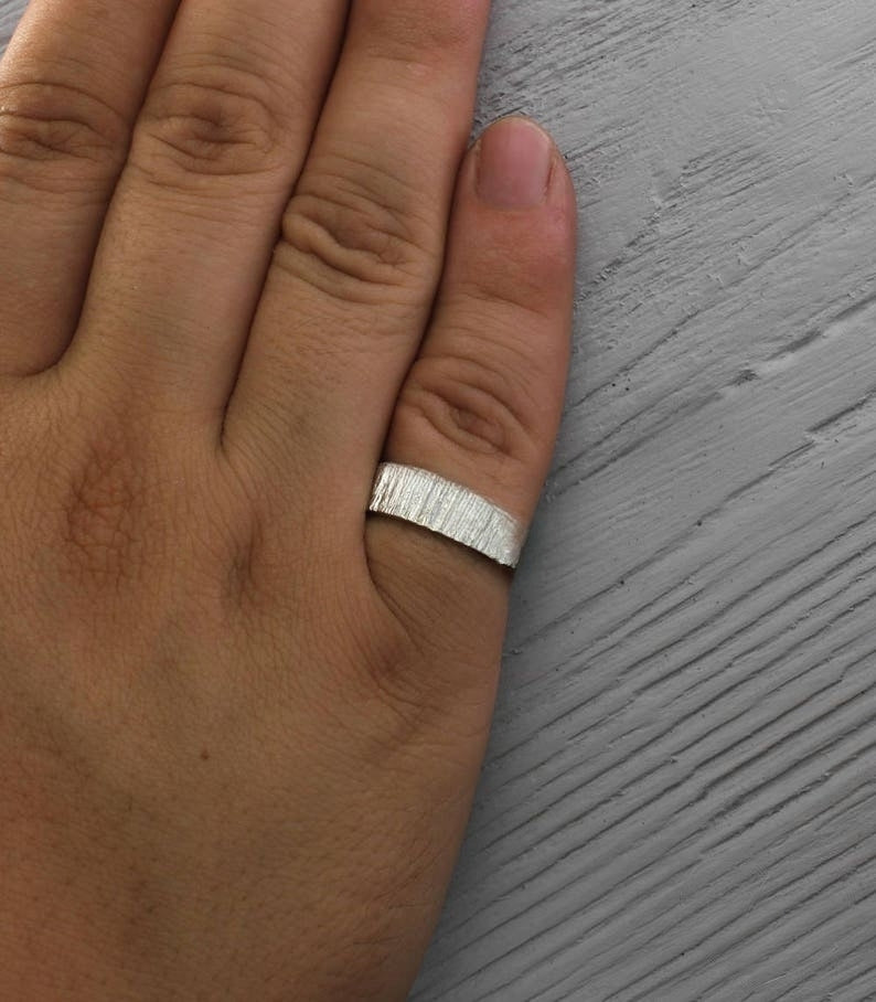 Strong Men's Chunky Silver Ring with Shiny Tree bark