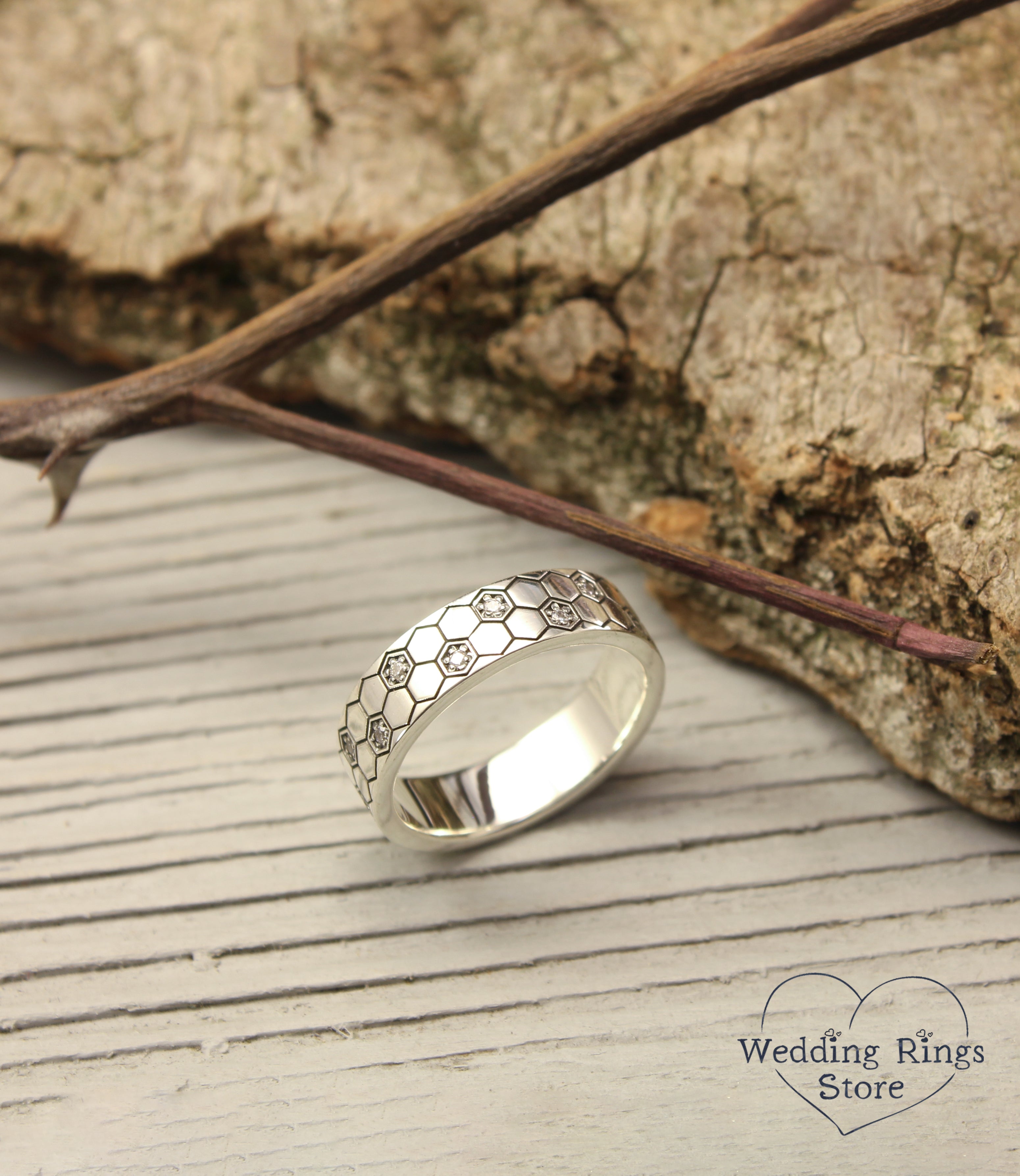 Geometric Silver Honeycomb Ring Band Custom Multi Gemstone
