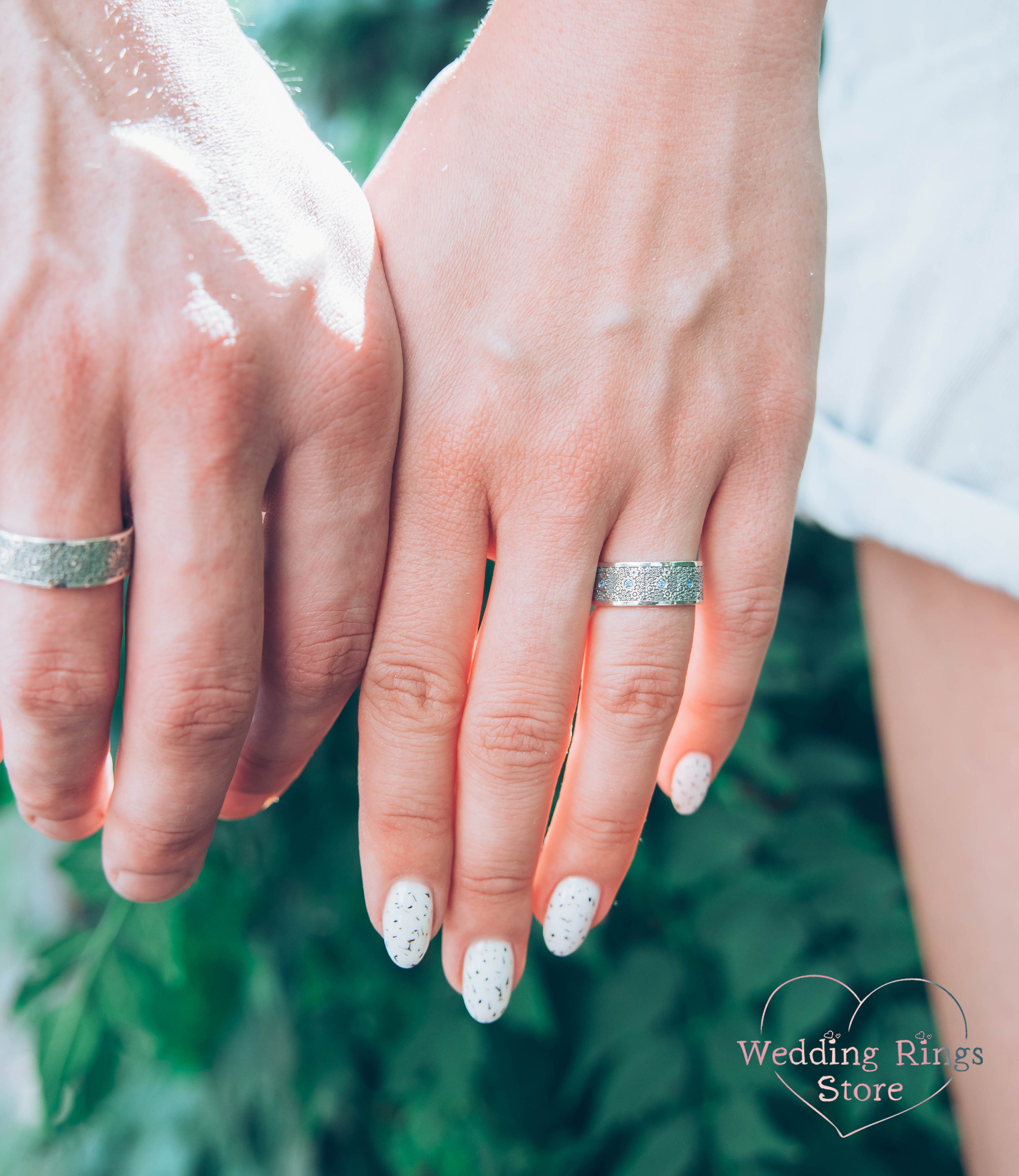 Wide & Unique Gears Matching Wedding Bands His and Hers