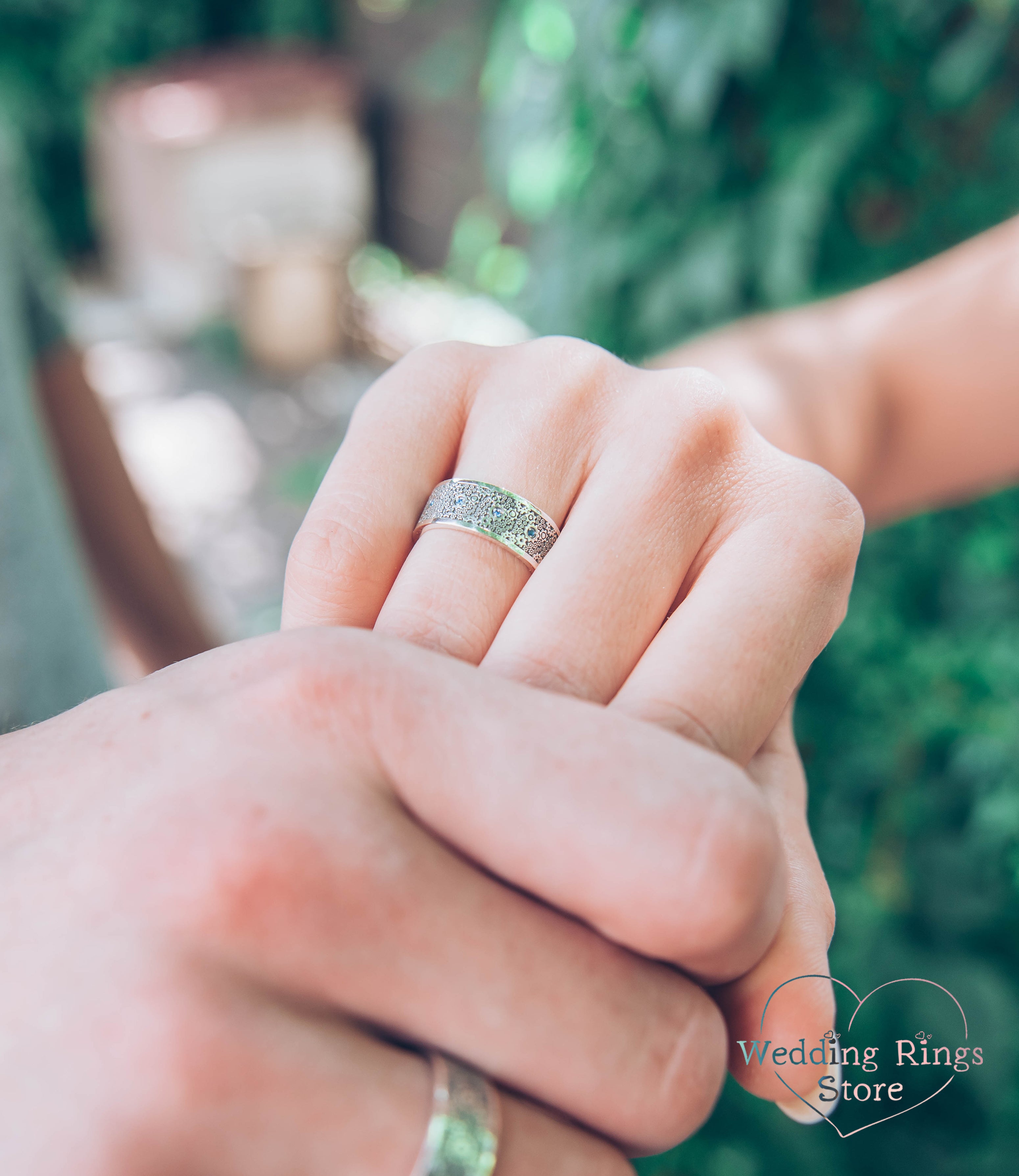 Wide & Unique Gears Matching Wedding Bands His and Hers