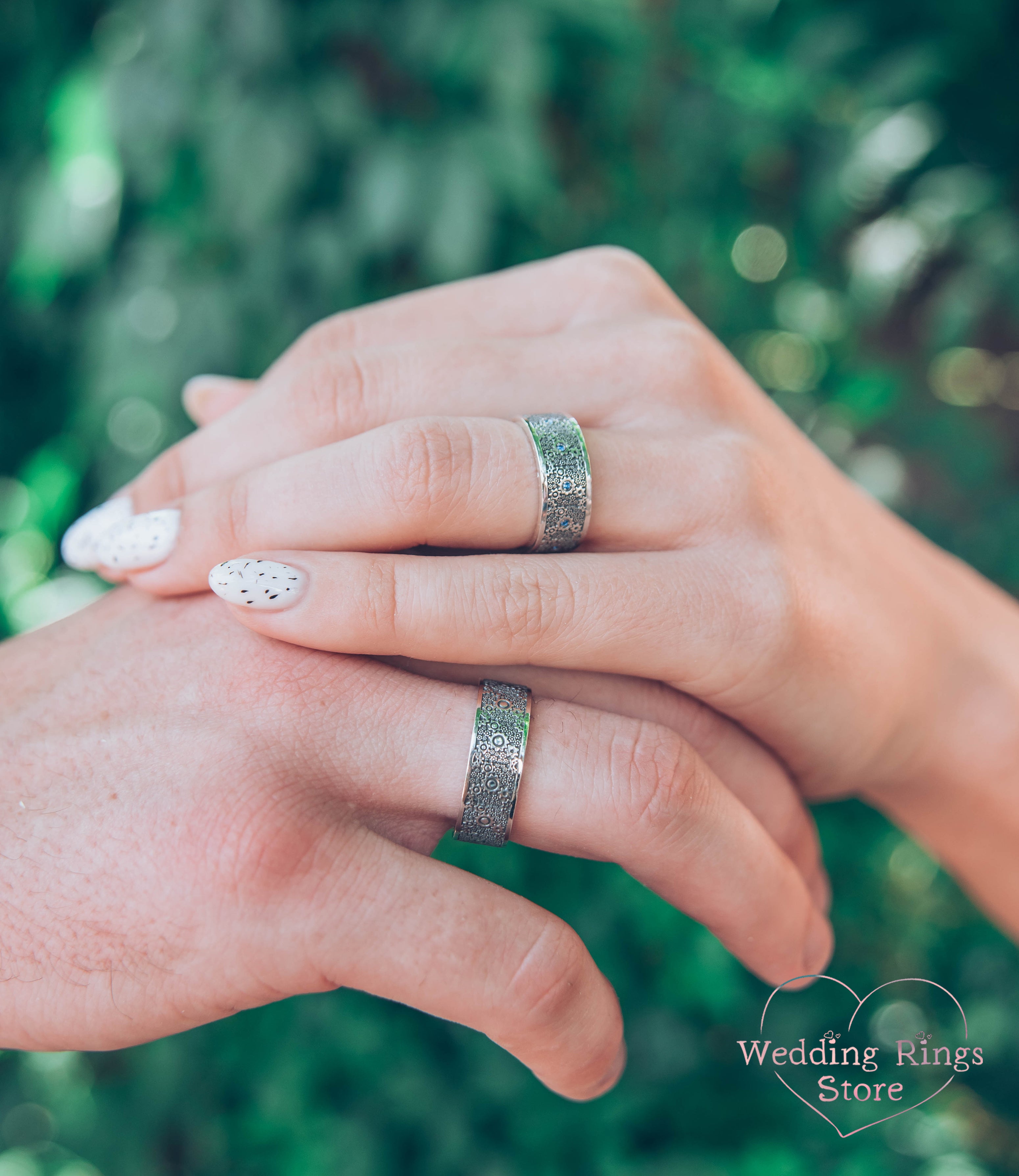 Wide & Unique Gears Matching Wedding Bands His and Hers