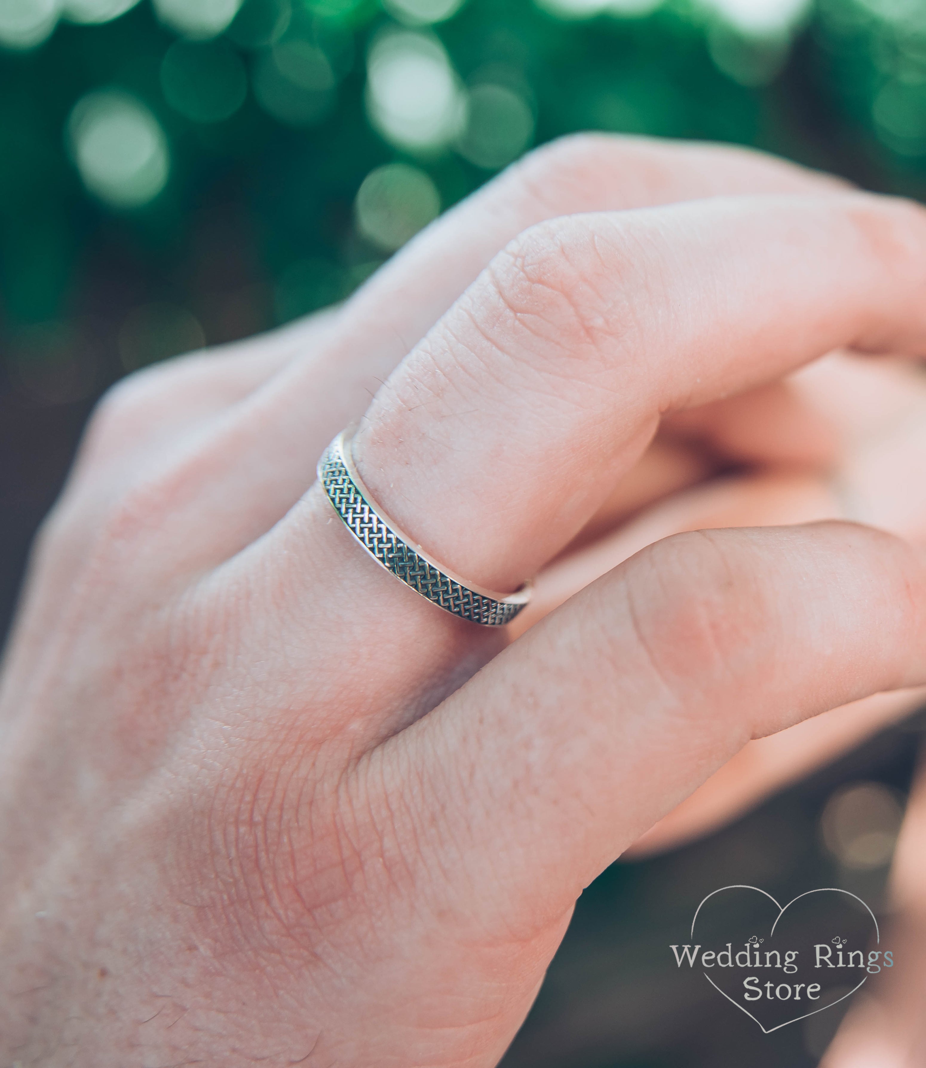 Silver Matching Celtic Rings Set – Subtle Knots & Blue Topazes