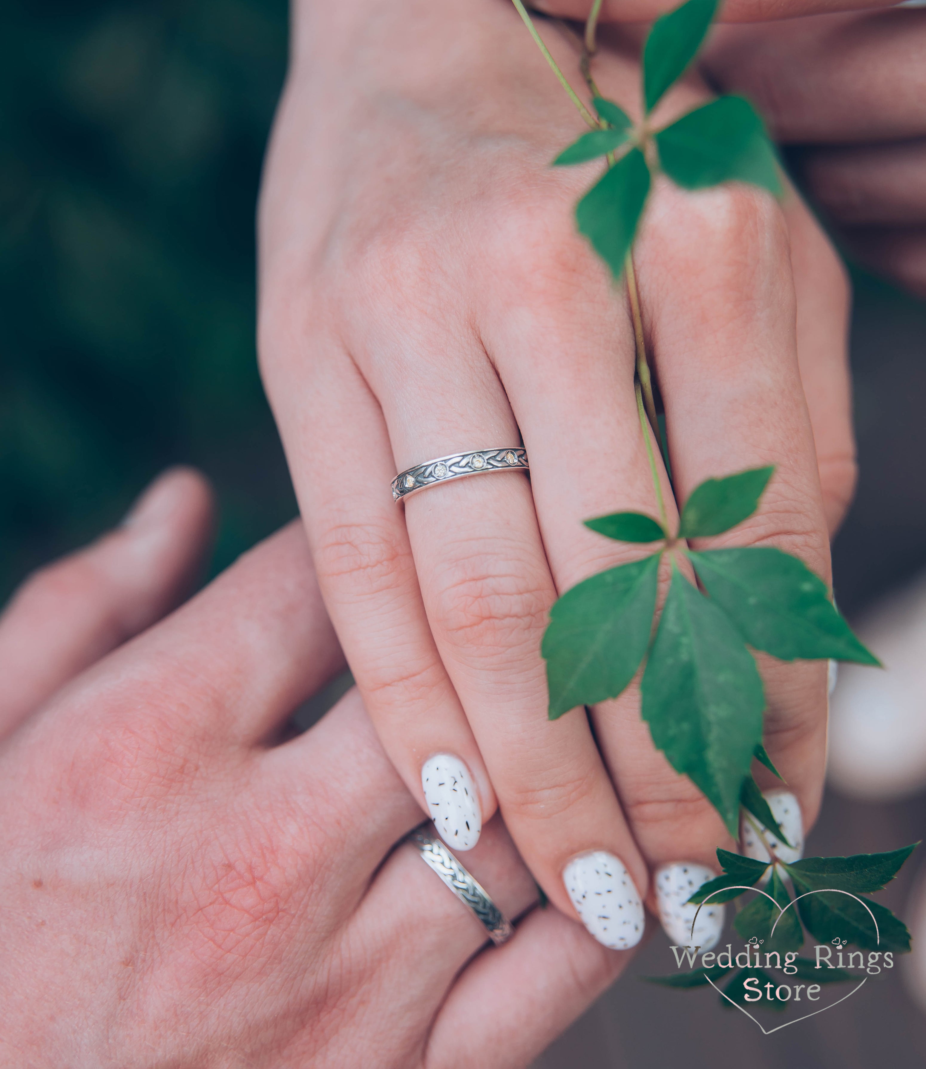 Trendy Silver Celtic Knot Wedding Bands for Couples with Citrines