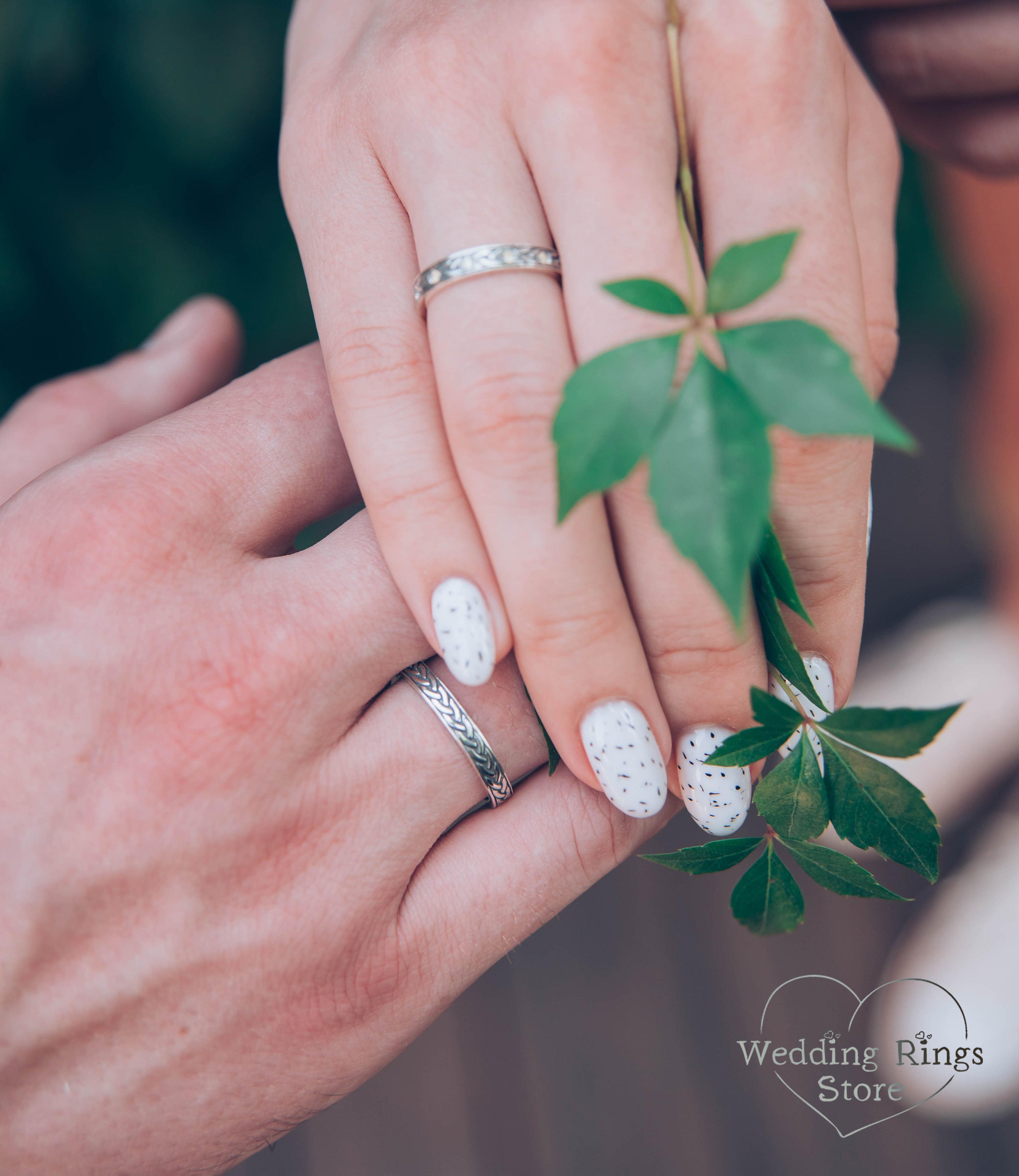 Trendy Silver Celtic Knot Wedding Bands for Couples with Citrines