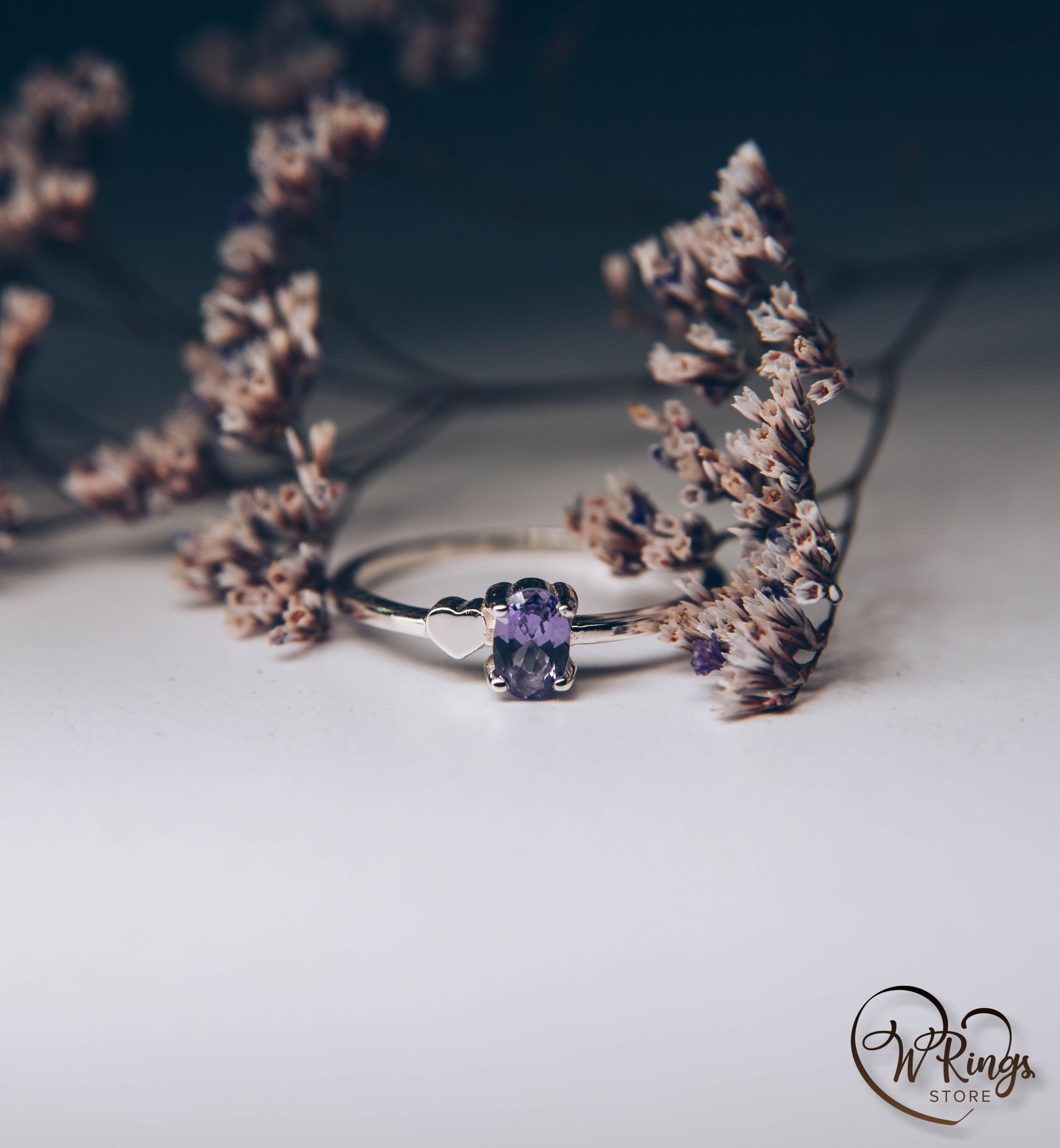 December Birthstone Ring with Tanzanite & Heart on a Silver band