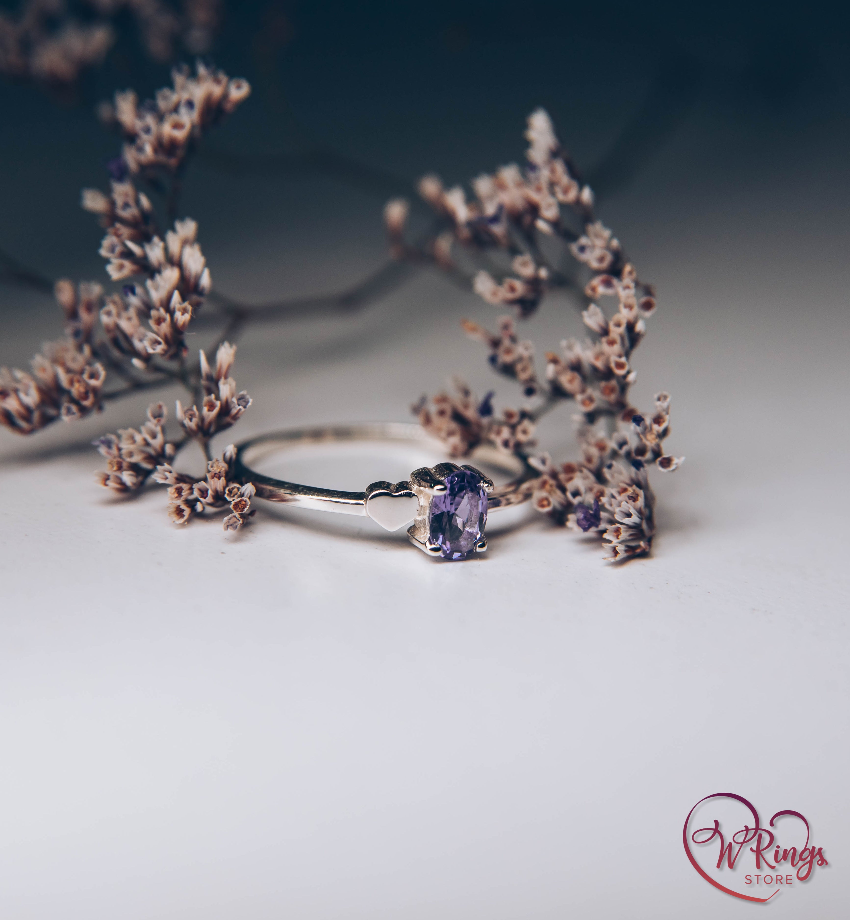 December Birthstone Ring with Tanzanite & Heart on a Silver band