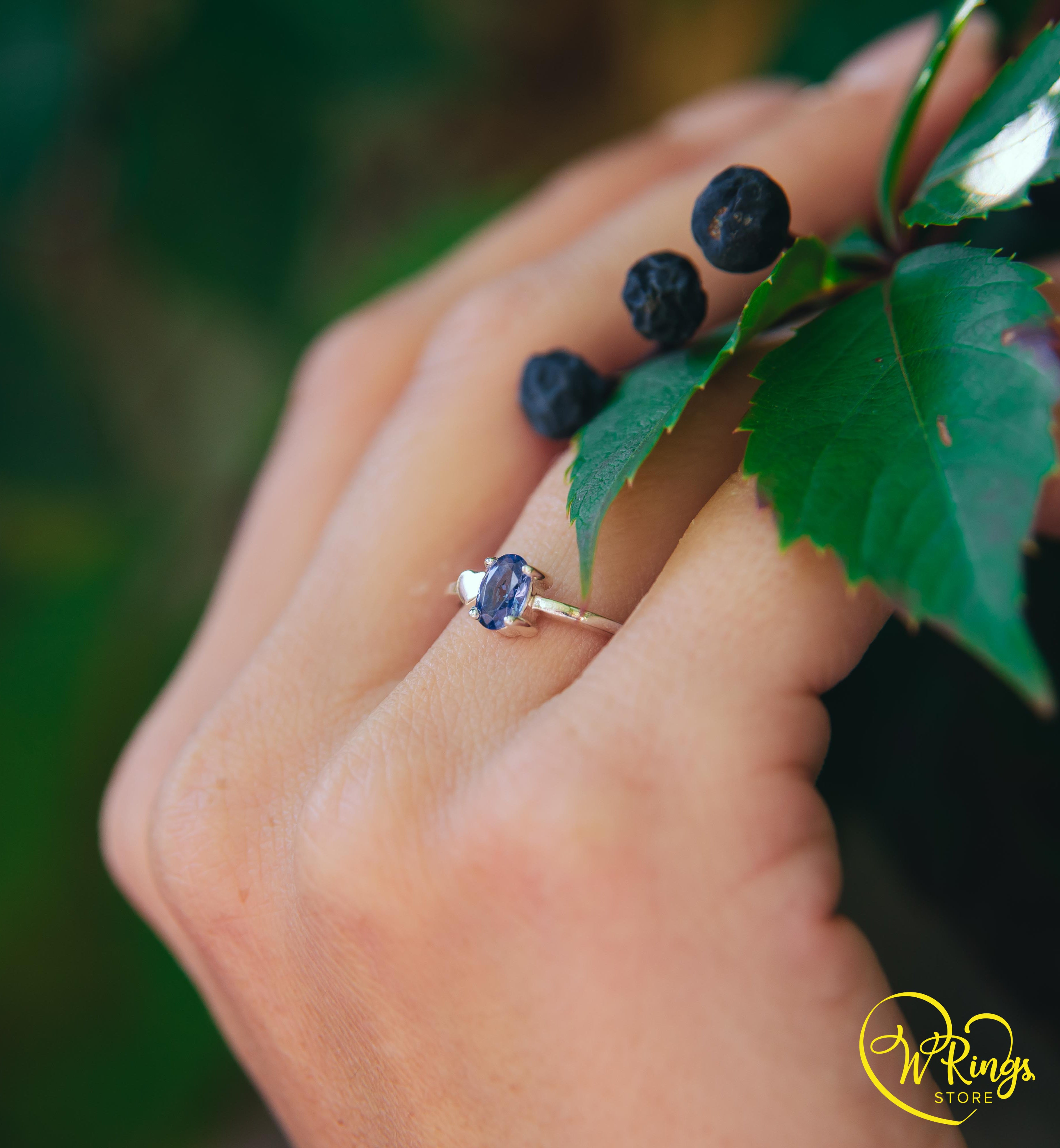 December Birthstone Ring with Tanzanite & Heart on a Silver band