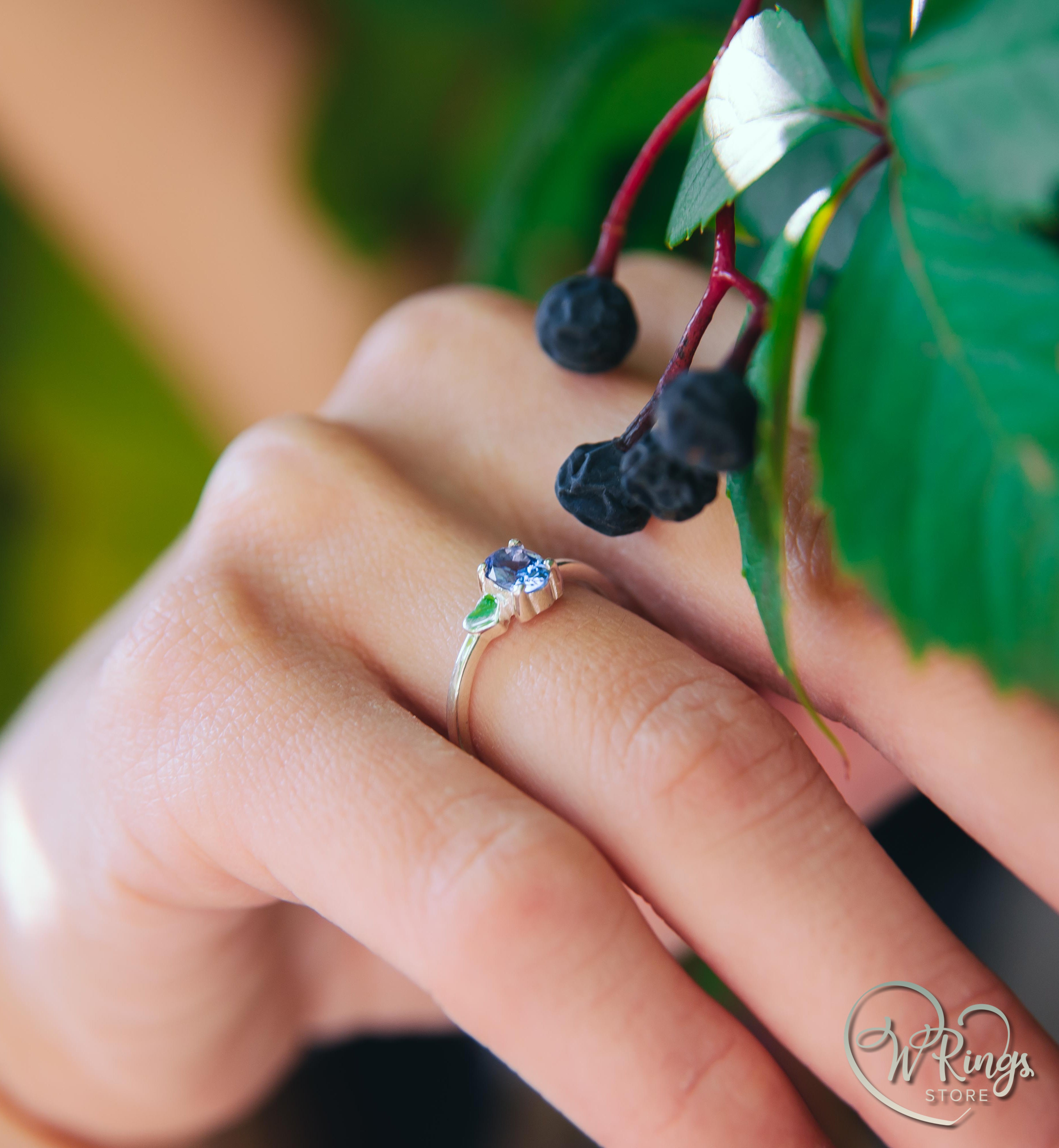 December Birthstone Ring with Tanzanite & Heart on a Silver band