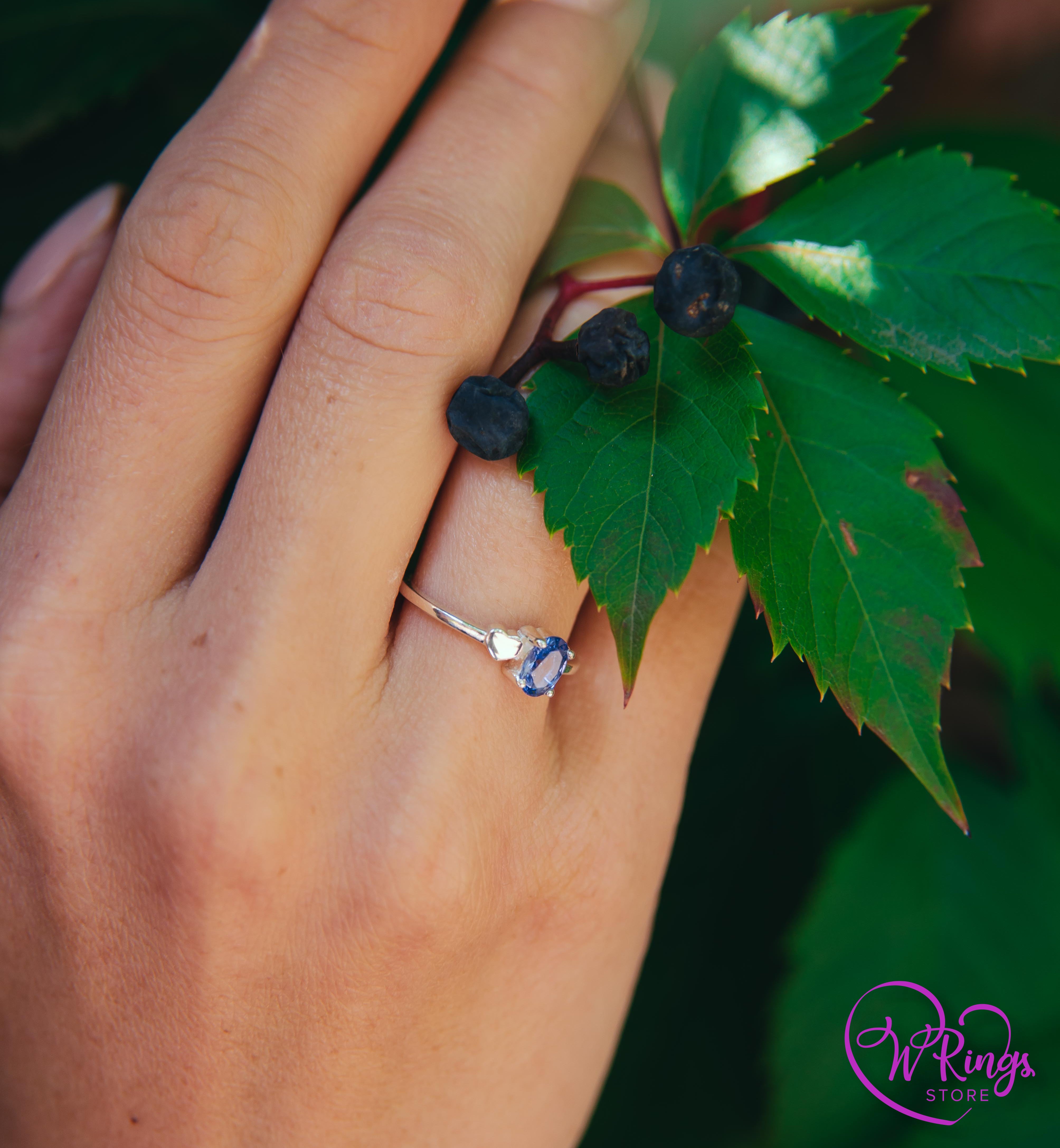 December Birthstone Ring with Tanzanite & Heart on a Silver band