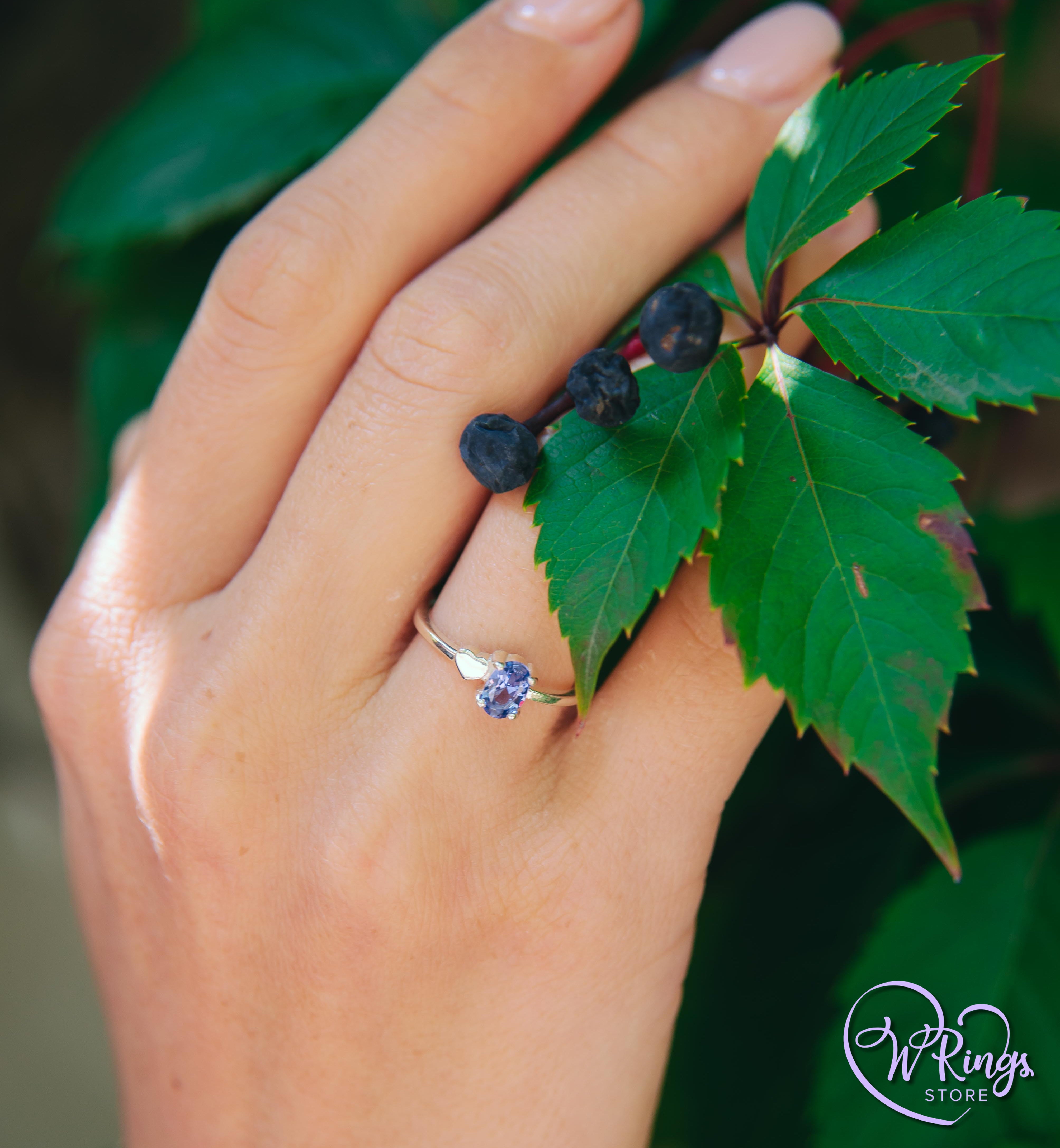 December Birthstone Ring with Tanzanite & Heart on a Silver band