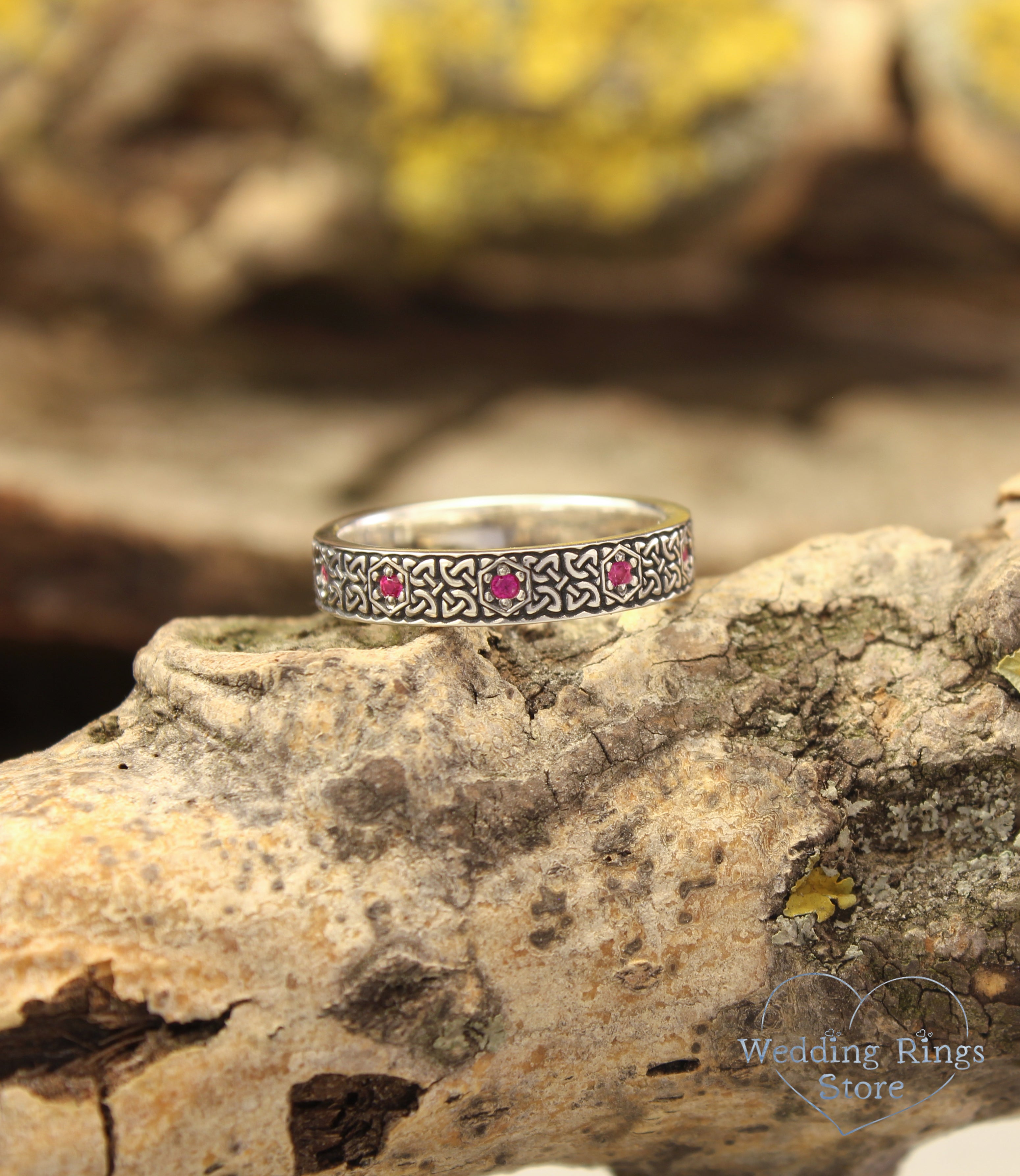 Delicate Silver Celtic Knot Ring with Pink Gemstones for Her