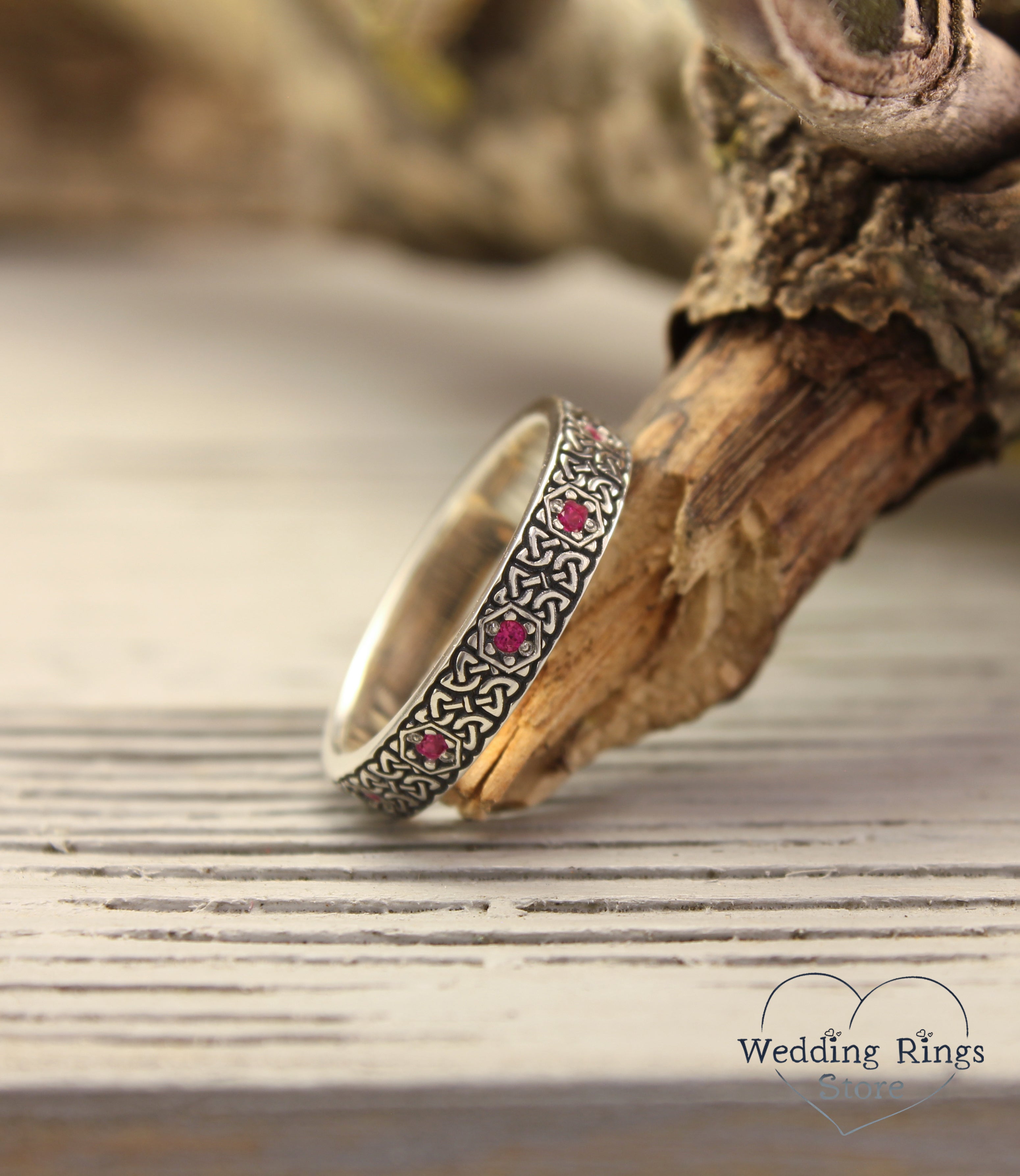 Delicate Silver Celtic Knot Ring with Pink Gemstones for Her