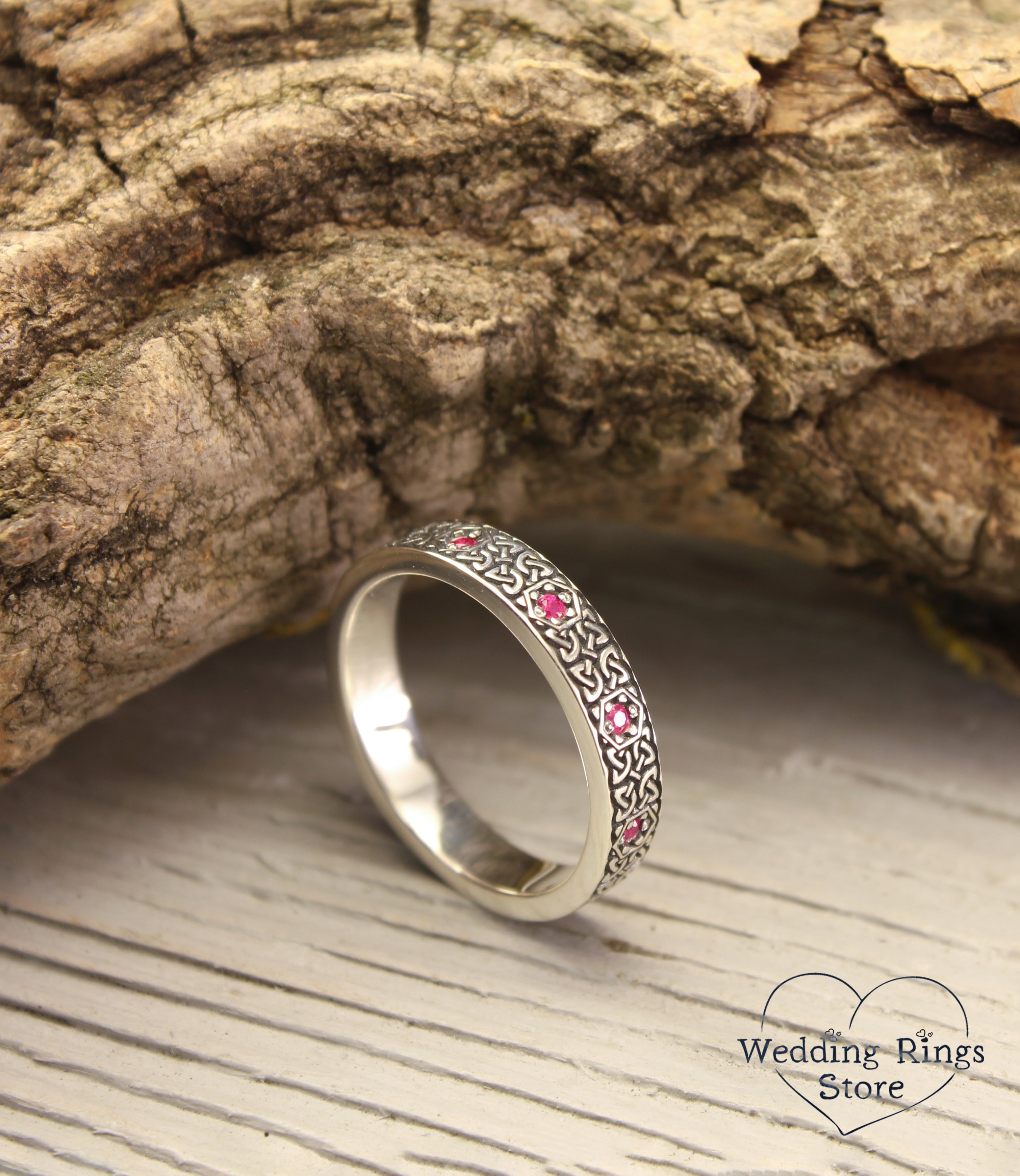 Delicate Silver Celtic Knot Ring with Pink Gemstones for Her