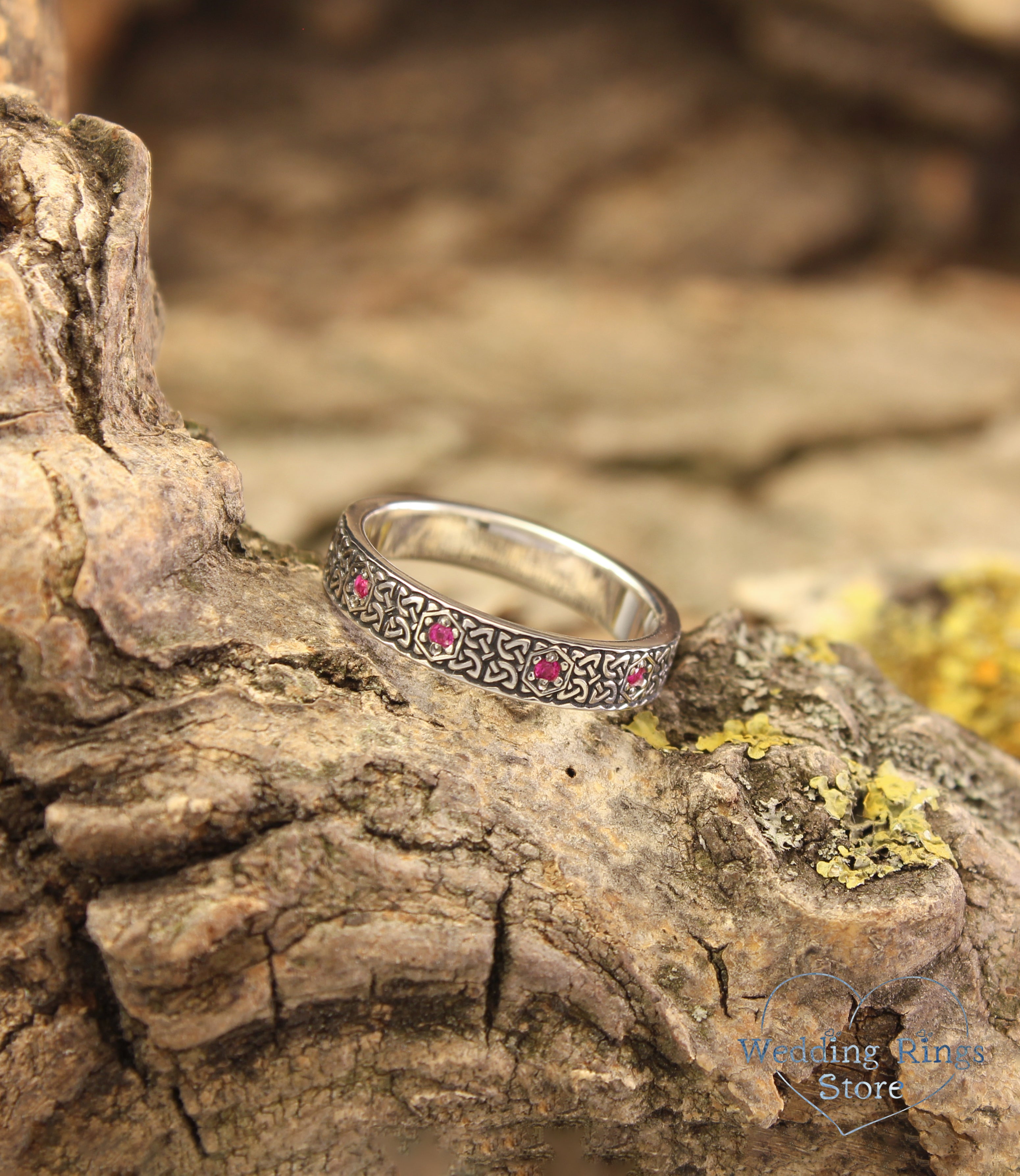 Delicate Silver Celtic Knot Ring with Pink Gemstones for Her