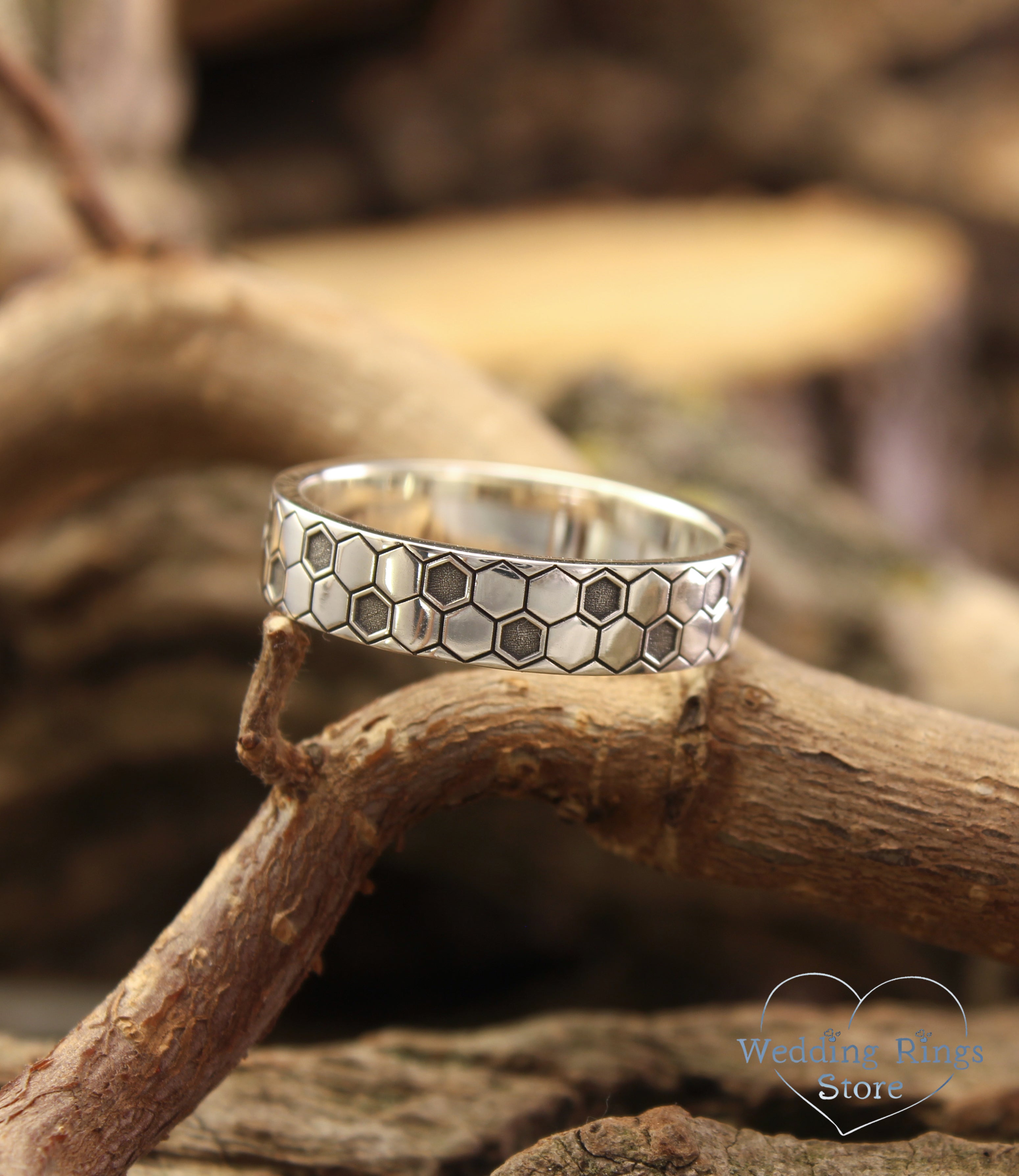 Casual Silver Honeycomb Ring in Geometric style