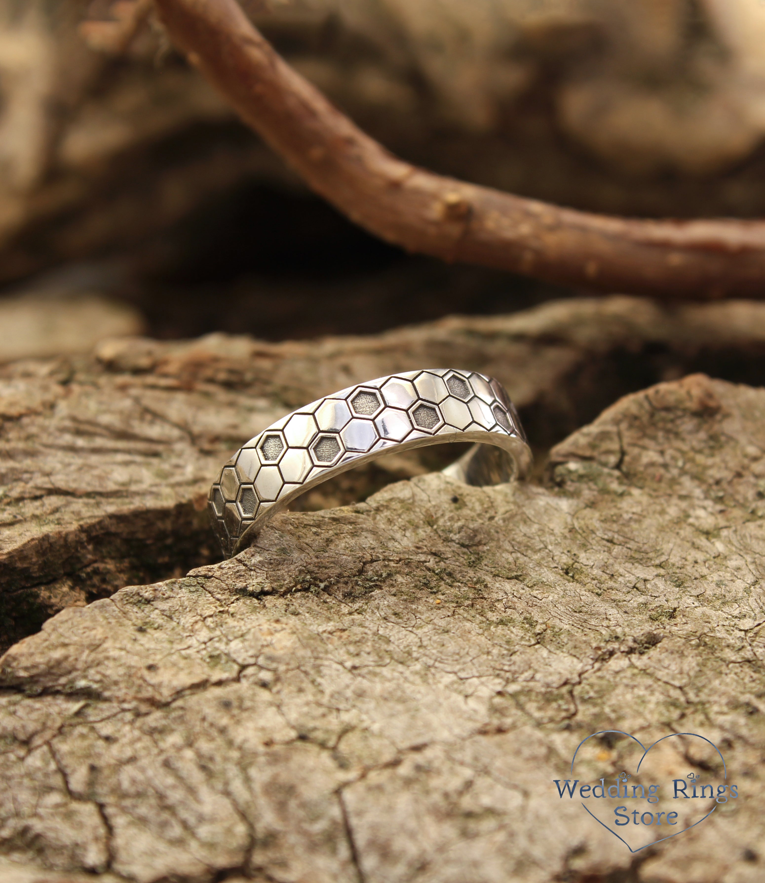 Casual Silver Honeycomb Ring in Geometric style